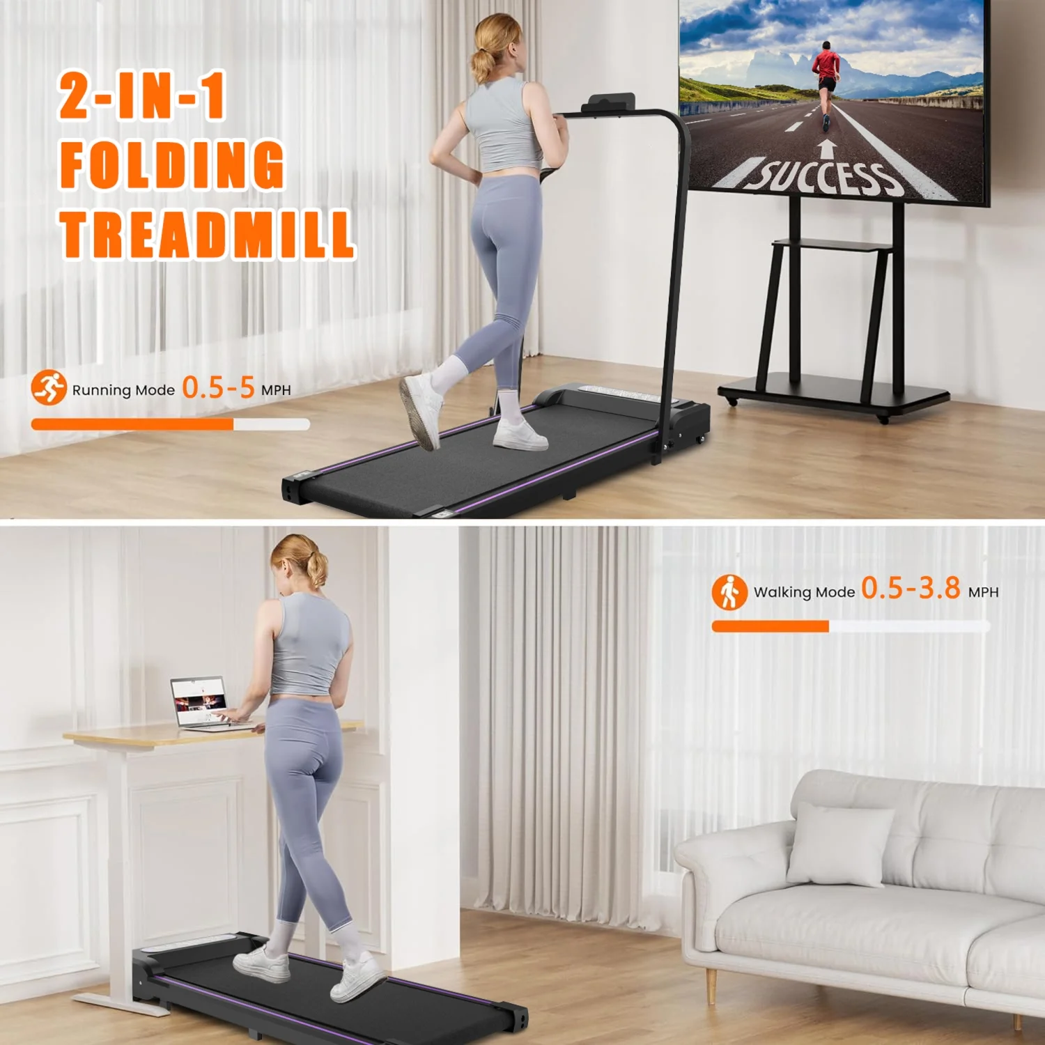 SWERTOY Walking Pad Running Machine Walking Machine for Home Under Desk Treadmill with LED Display and 12 Preset Programs 2.25HP Portable Treadmill Jogging Machine for Office Small Space