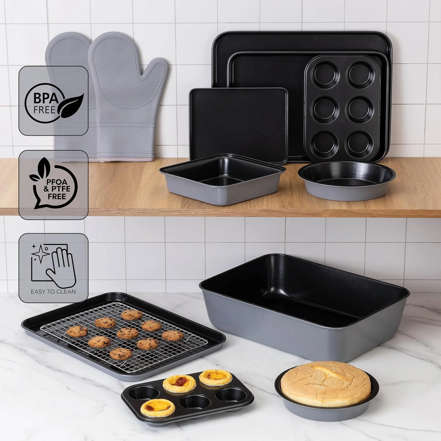 Country Kitchen 13-Piece Nonstick Cookware and Bakeware Set - Pots and Pans Collection with Stackable Design, Cream