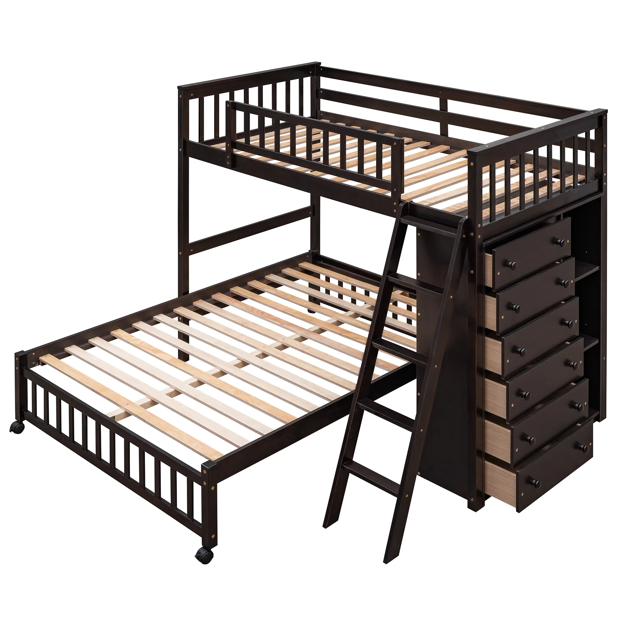 Harper & Bright Designs Full Over Twin Bunk Bed with Desk, Drawers and Shelves, L-Shaped Bunkbeds with Storage Staircase for Adults Bedroom, White