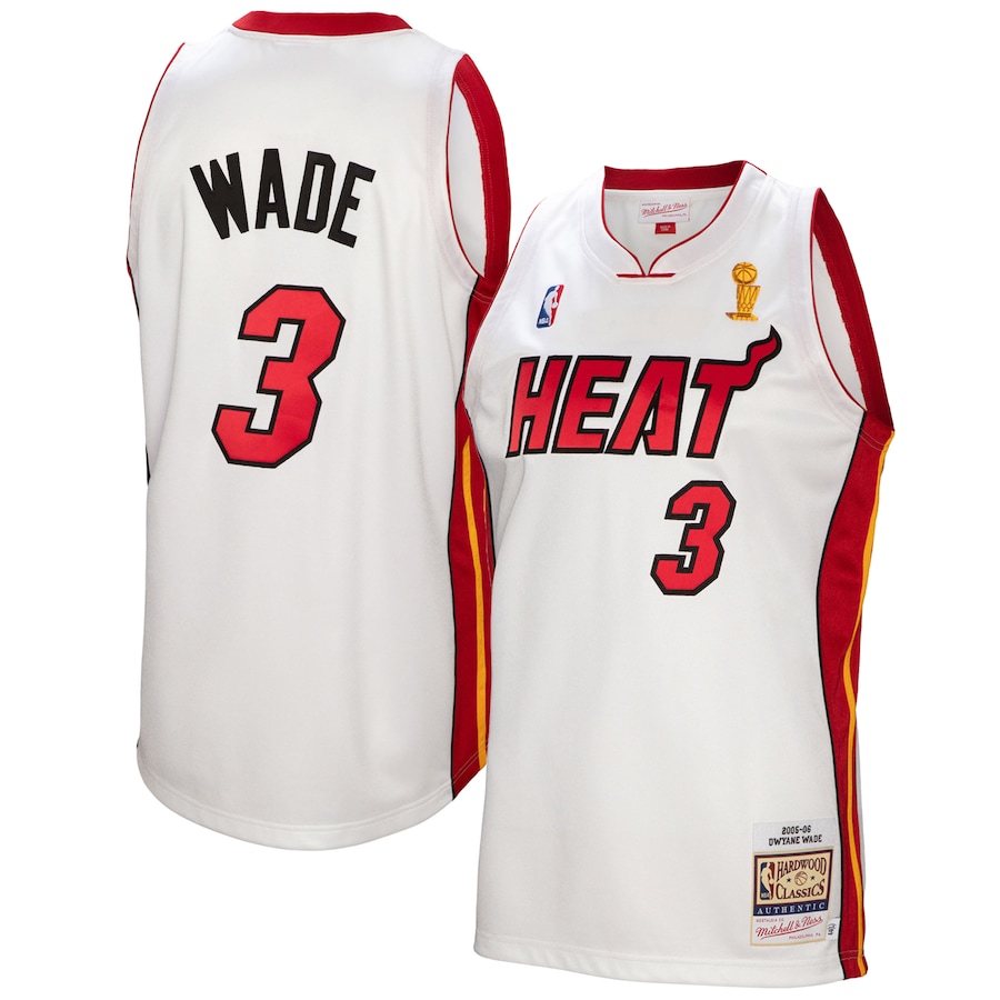 Men's Miami Heat Dwyane Wade Mitchell & Ness White 2005-06 Authentic  Jersey