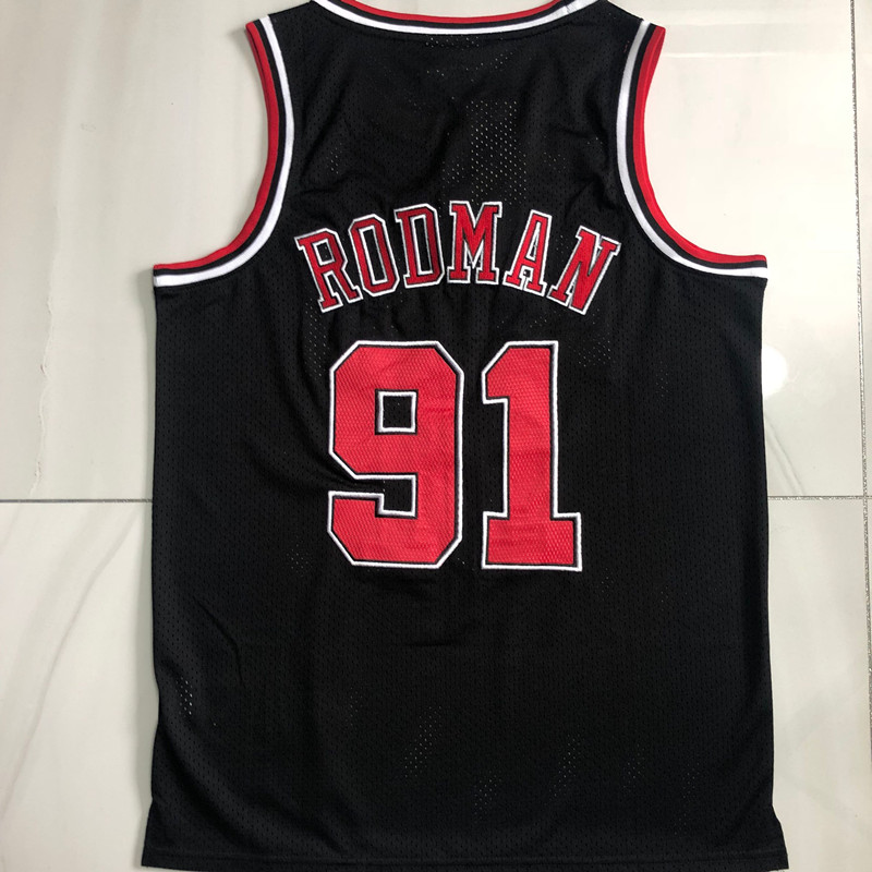 Bulls 91#AU dense embroidery black 97-98 championship