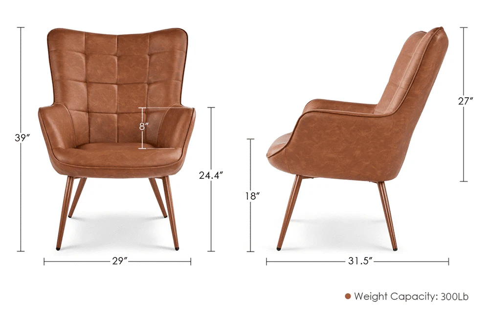 Topeakmart Faux Leather Wingback Accent Chair for Living Room, Brown