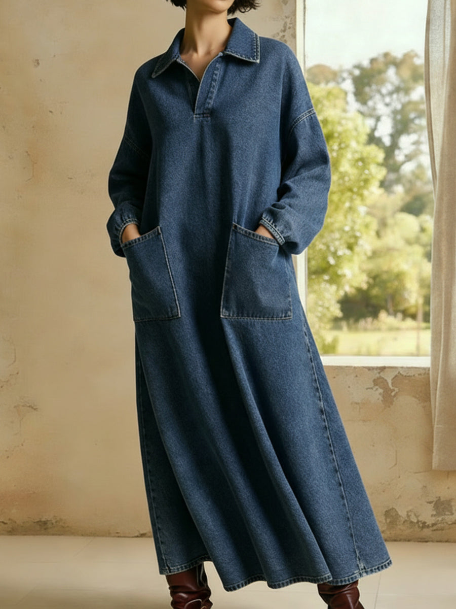 🔥Hot Sale 🔥50% OFF�?2026 New Arrival Women's Casual Polo-Neck Denim Dress �?Comfortable & Stylish Everyday Dress