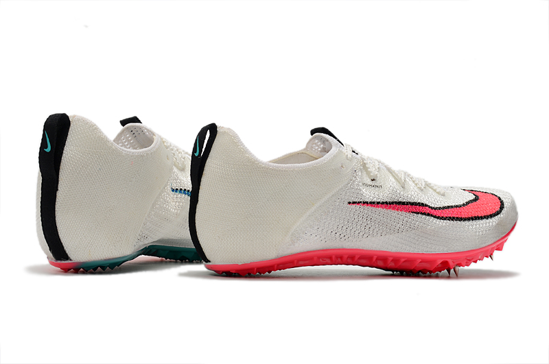 Fully knitted white and red sprint spikes