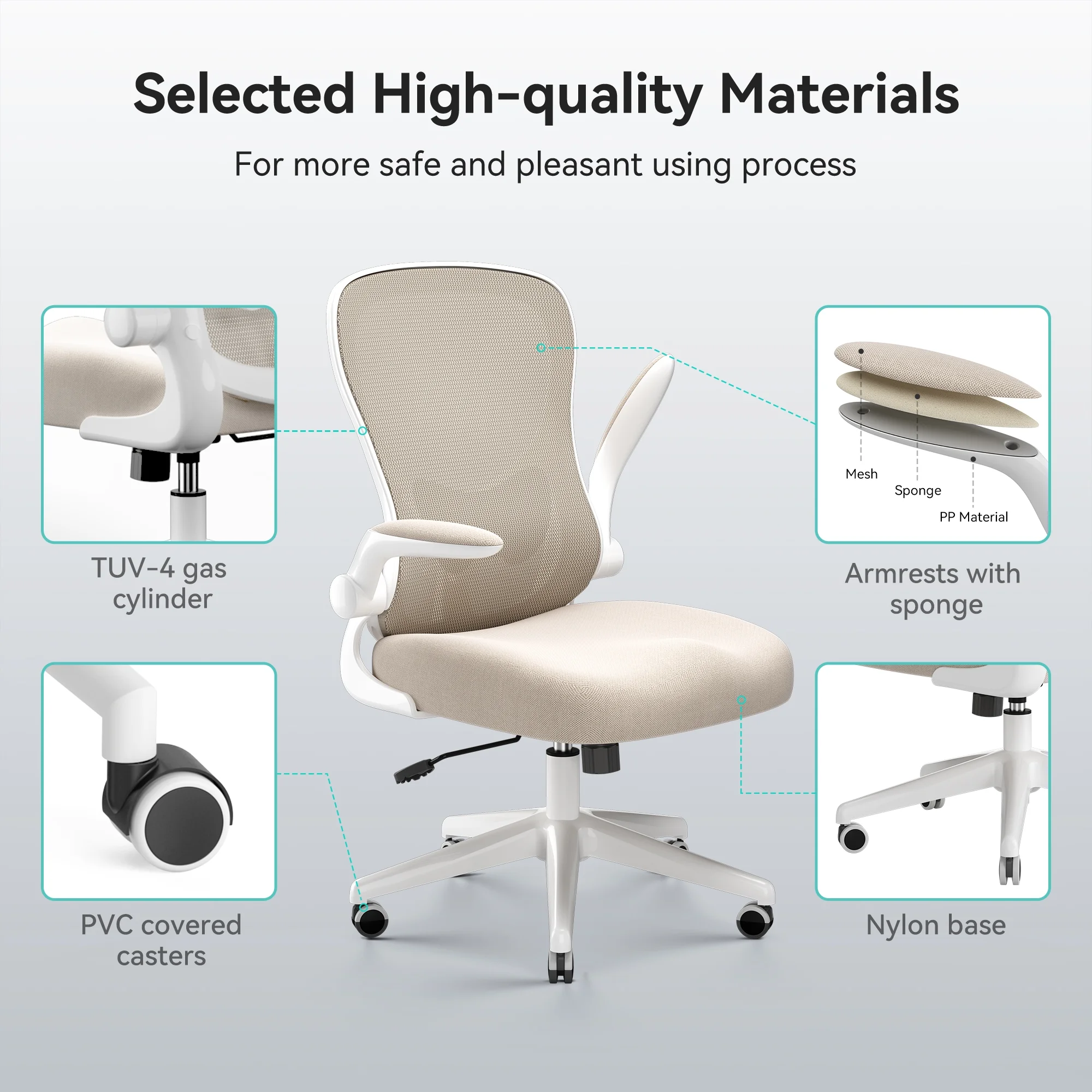 Hbada Office Chair, Ergonomic Desk Chair, Computer Mesh Chair with Lumbar Support and Flip-up Arms, Gray