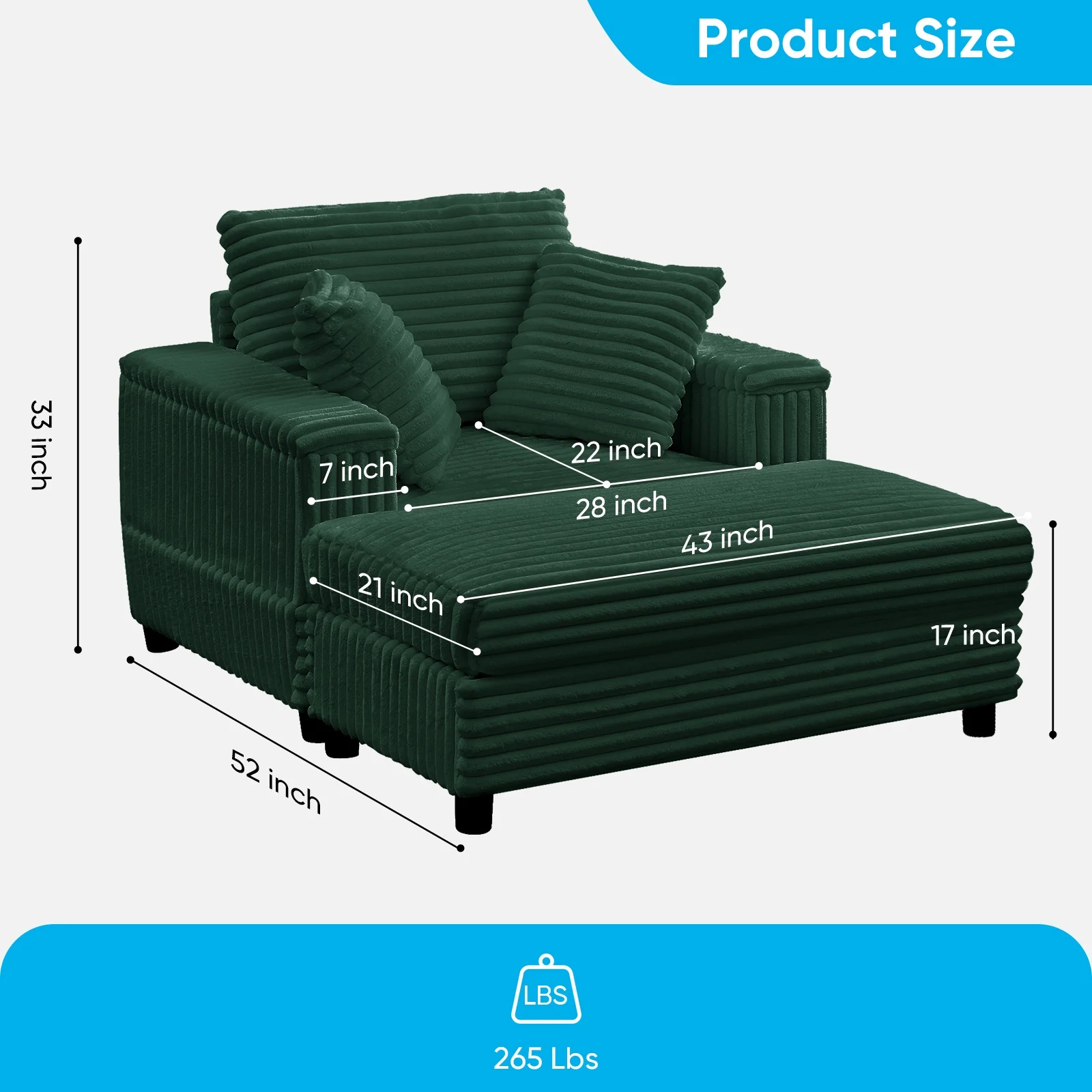 Mjkone Oversized Accent Chair?with Ottoman for Living Room, Single Indoor Lounge Sofa Armchair with Storage Armrests,Green