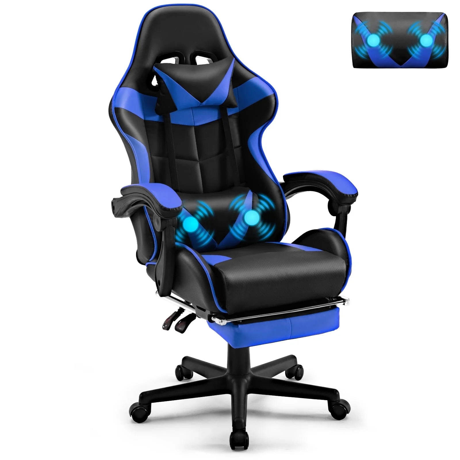 SOONTRANS Green Gaming Chair with Footrest, High Back Gamer Chair with Massage Lumbar Pillow, Gamer Computer Desk Chair (Green)