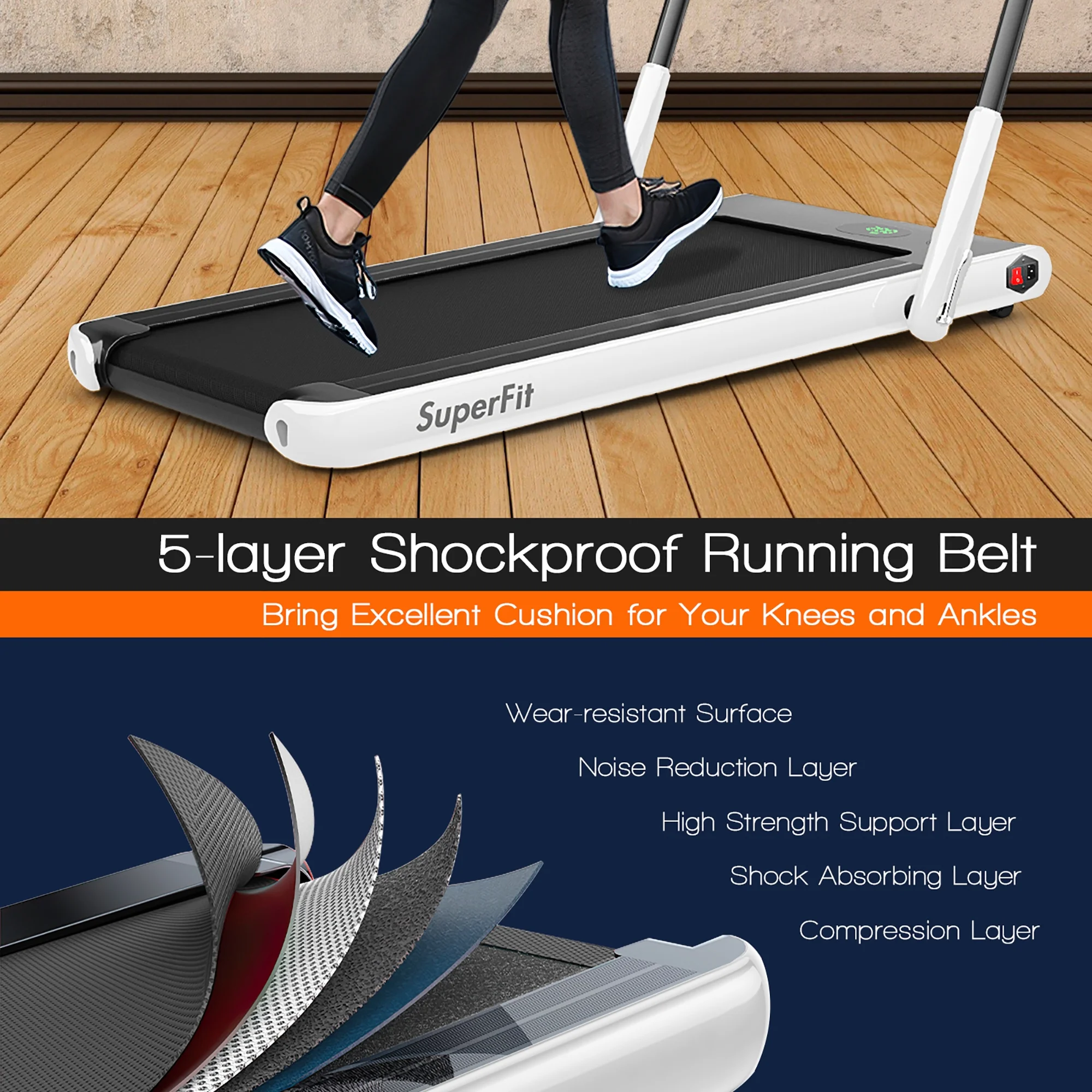 SuperFit Up To 7.5MPH 2.25HP 2-in-1 Folding Under Desk Treadmill W/Speaker Controller APP, Single Display Screen Silver