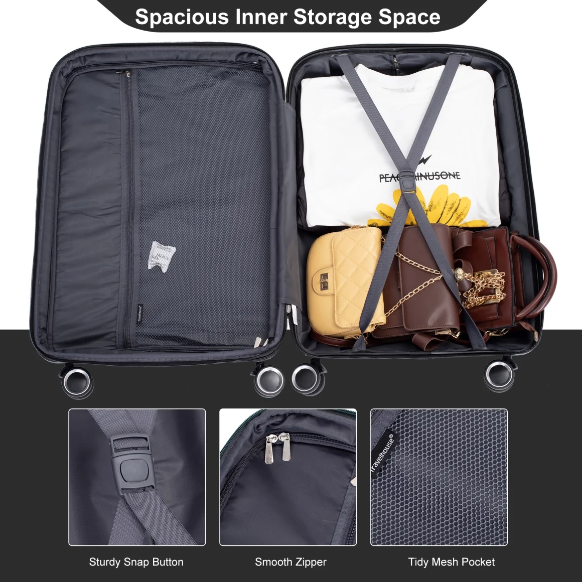 3 Pieces Luggage Set (20/24/28), Expandable PP Lightweight Hardshell Durable Suitcase with 4 Double 360 Degrees Mute Spinner Wheels and TSA Lock for Men Women, Black