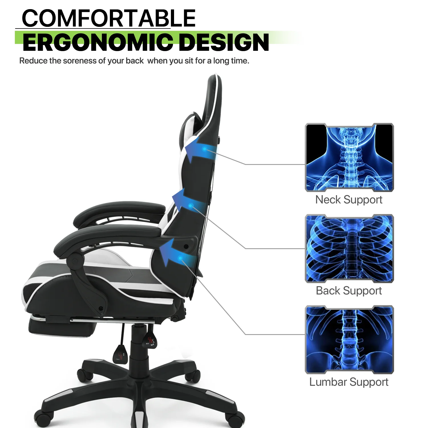 Magshion Adjustable Gaming Chair, Ergonomic PC Computer Seat with Headrest and Lumbar Support for Adults Teens Desk Chair, Black