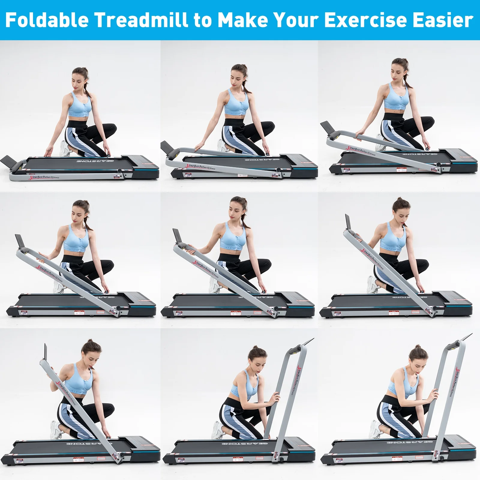 GEARSTONE Treadmills for Home, 2 in 1 Folding Treadmill, Under Desk Treadmill Walking Pad Treadmill with Bluetooth Speakers, Compact & Portable Treadmill with Remote & LED Screen, Office Treadmills