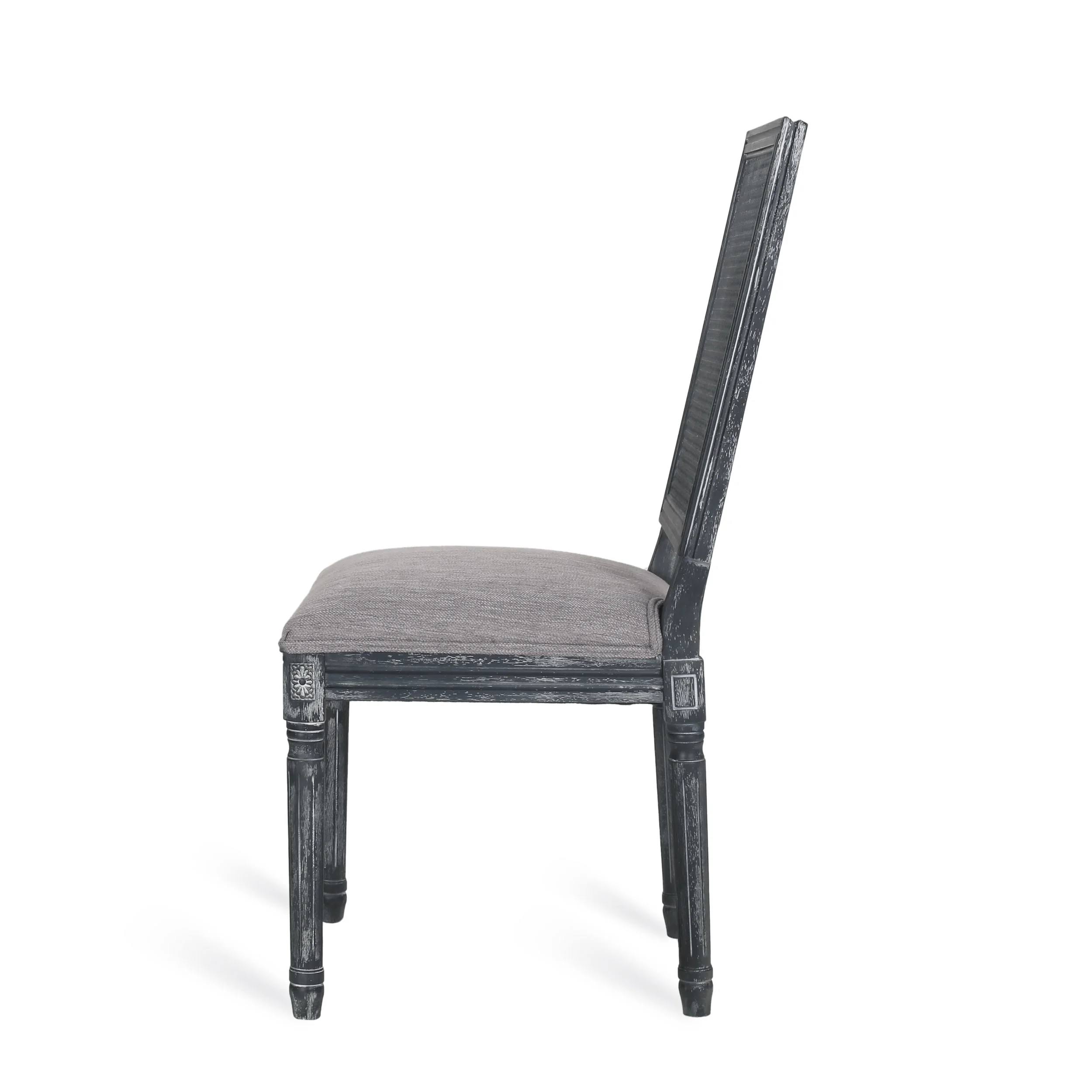 Noble House Fescue Fabric Upholstered Wood and Cane Expandable 7 Piece Dining Set, Gray and Black