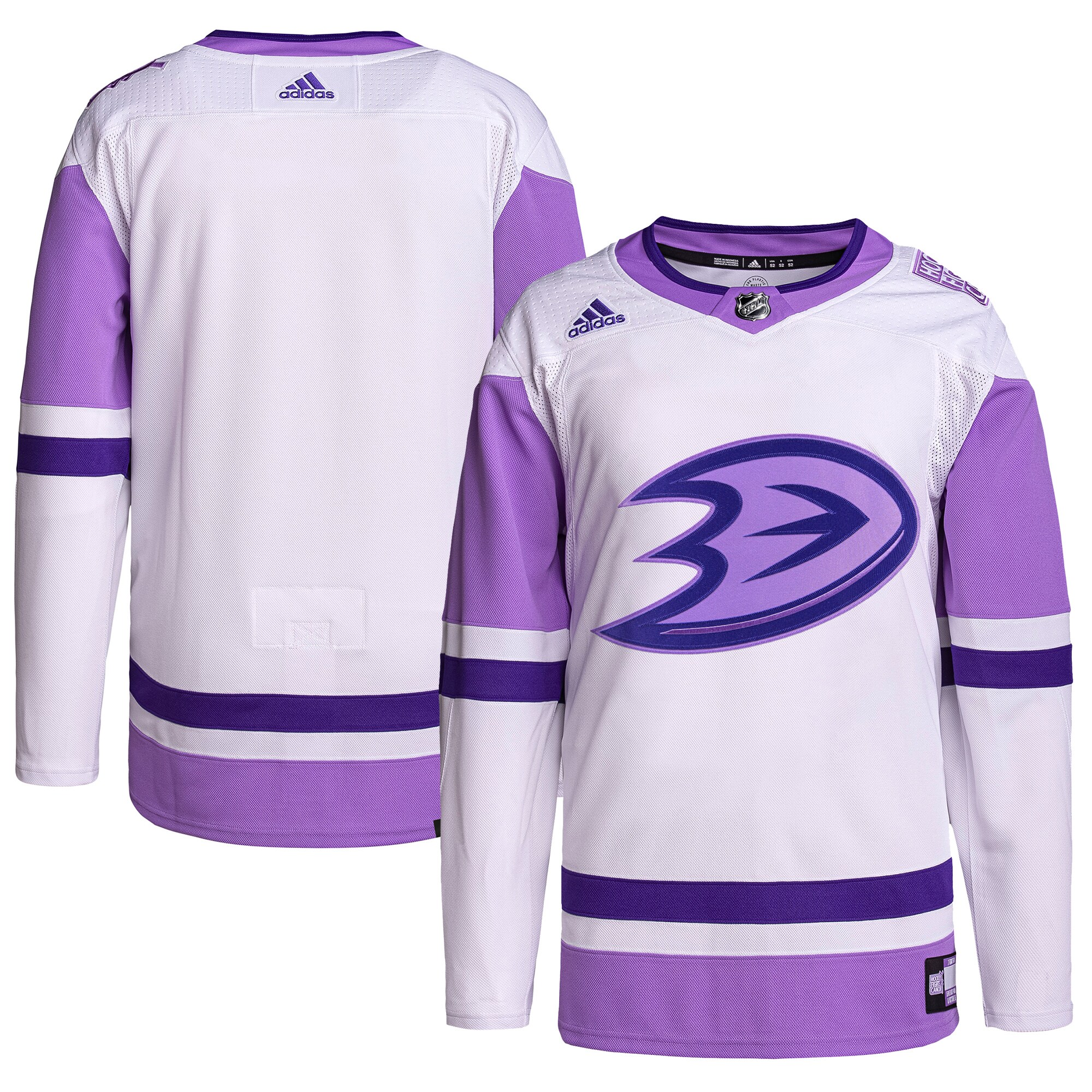 Anaheim Ducks  Hockey Fights Cancer Primegreen  Blank Practice Jersey – White/Purple