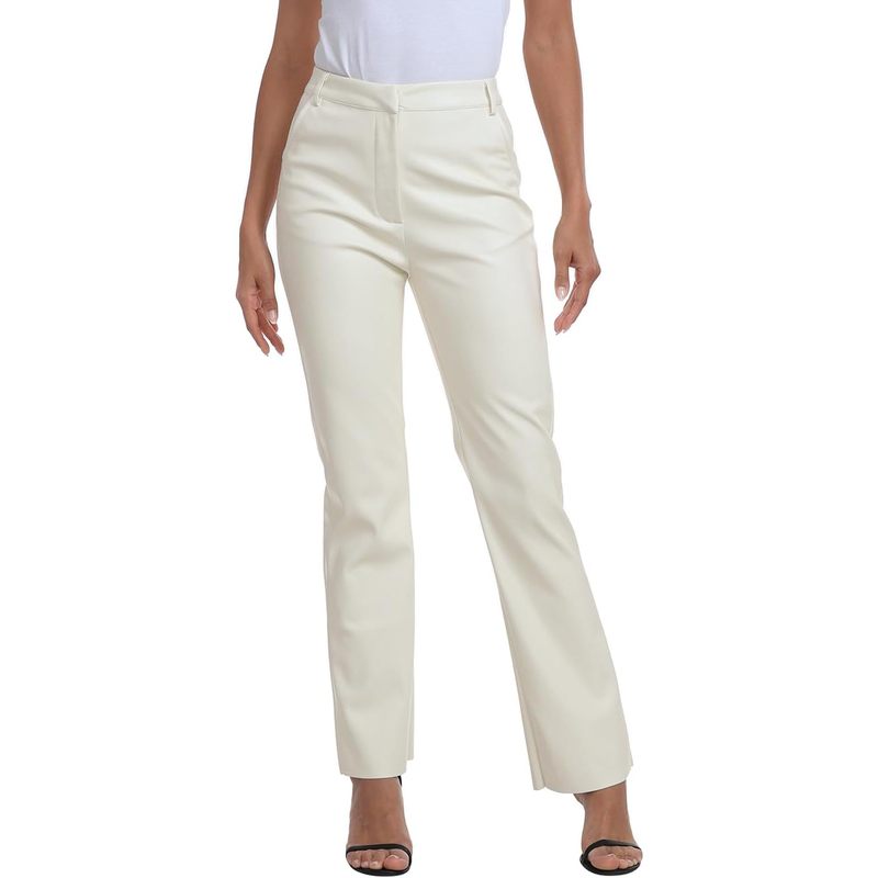 Women's Faux Leather Pants High Waisted Straight Leg Trousers with Pockets