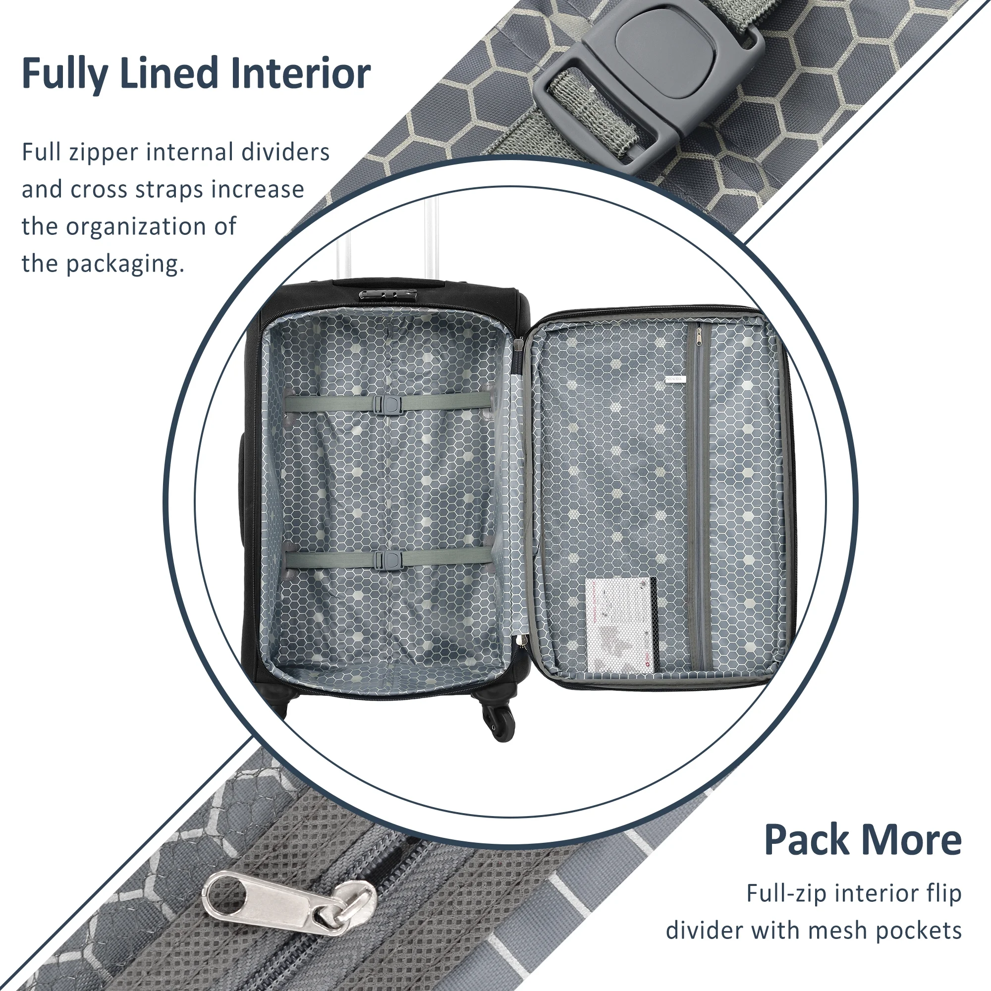 EUROCO 3 Piece Softside Luggage Set,Expandable Suitcase Set with TSA Lock and Spinner Wheels,Lightweight Suitcase for Men Women(20