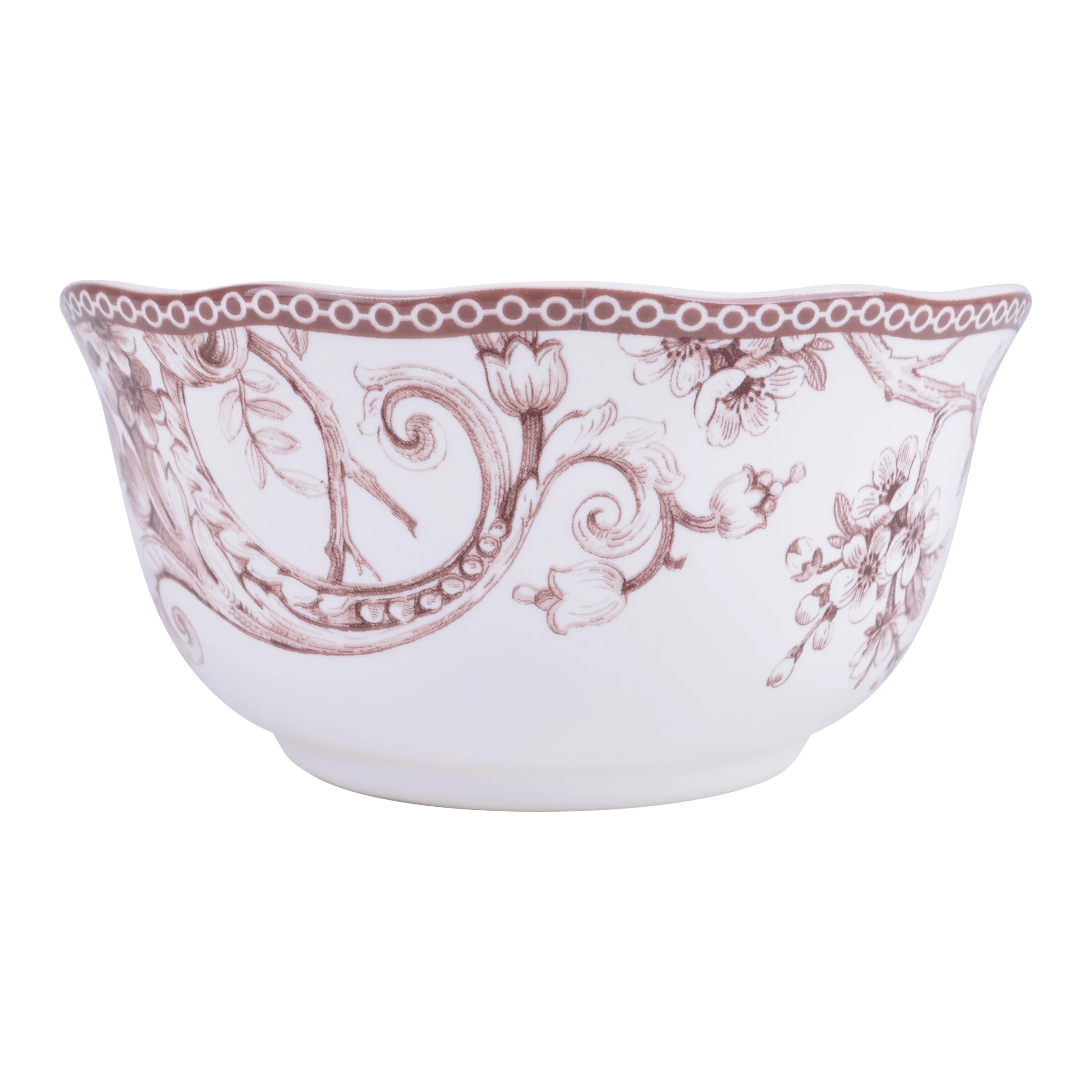 222 Fifth Adelaide Brown on White Porcelain 12 Piece Dinnerware Set, Plates & Bowls, Service for 4