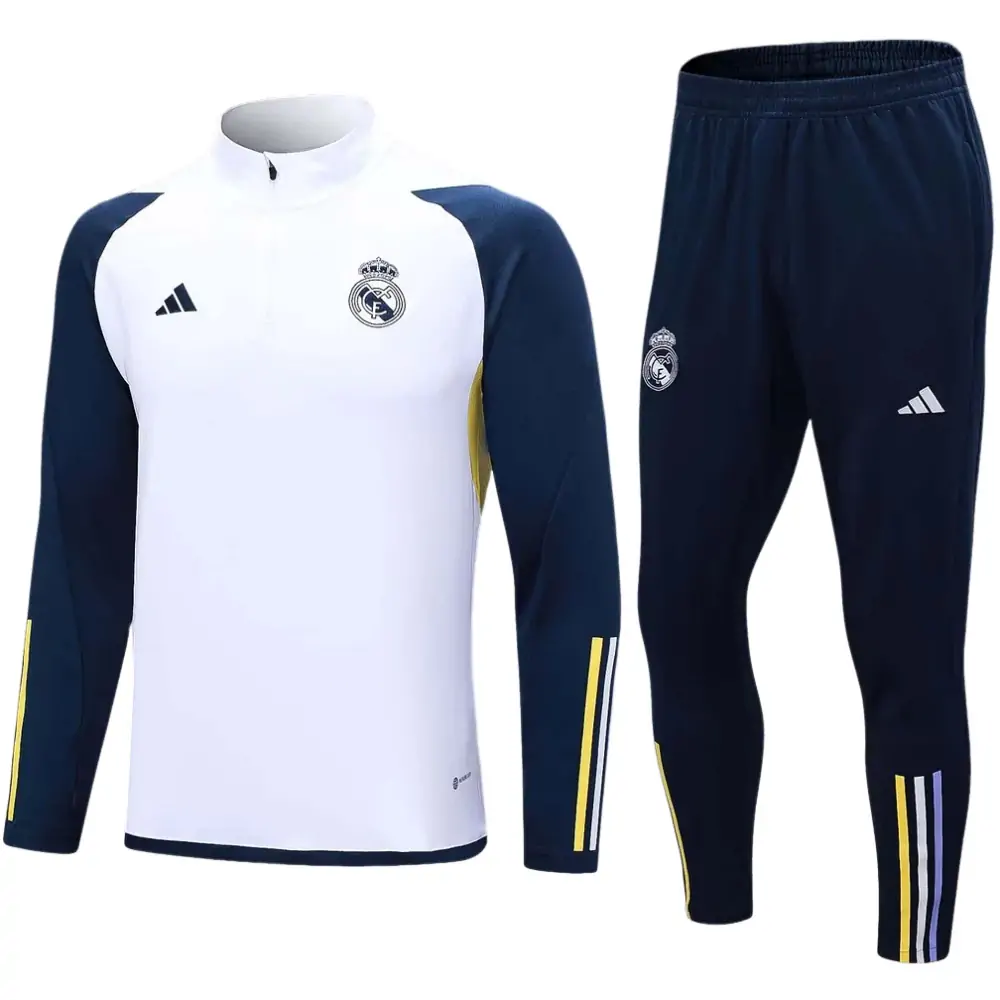2023/2024 Real Madrid Half-Pull Training Suit white Football Shirt 1:1 Thai Quality Set