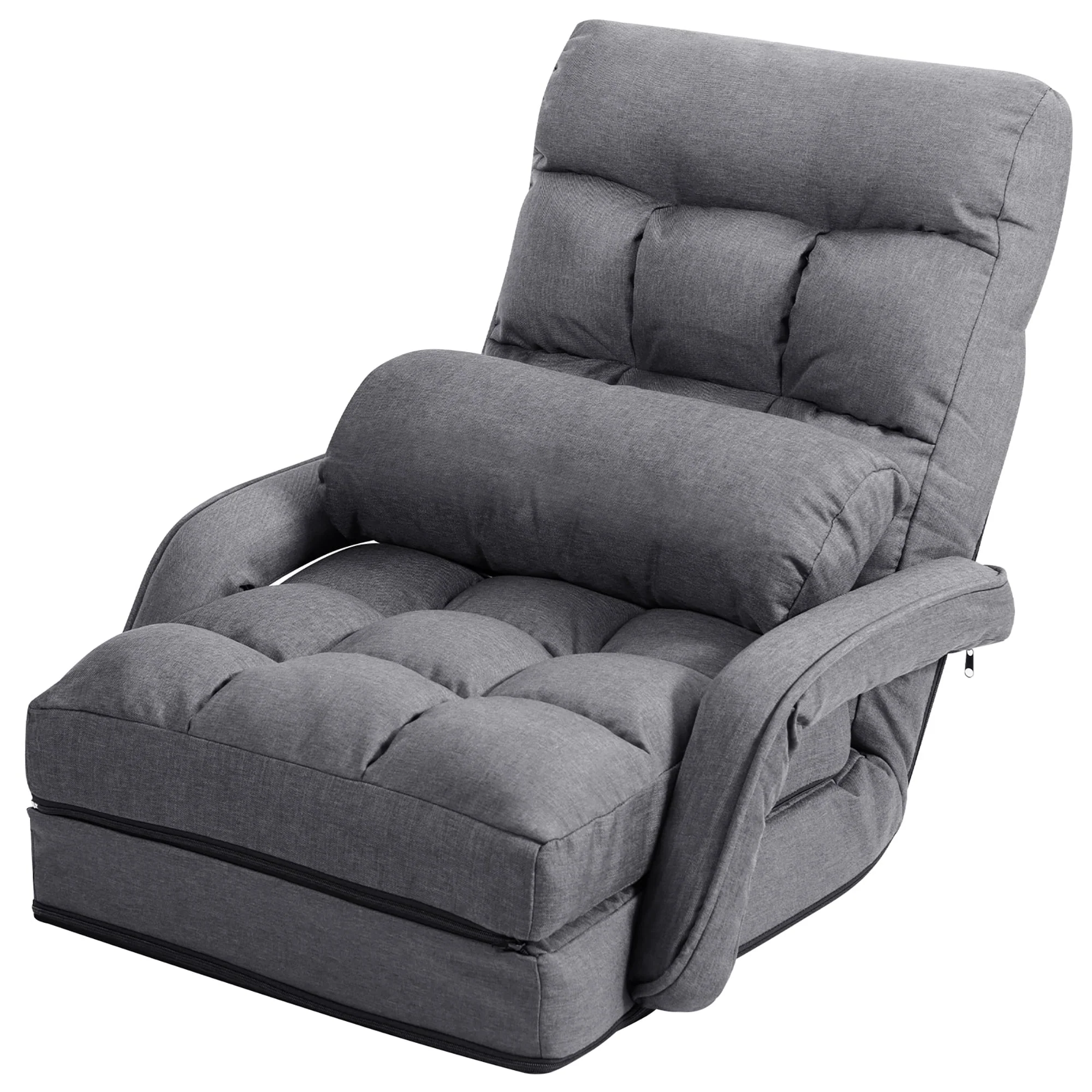 Costway Folding Floor Armchair w/ 6-position Adjustable Back & Lumbar Pillow Red