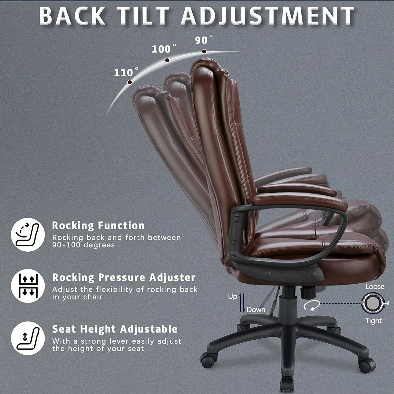 Waleaf Home Office Chair, 400LBS 8Hours Heavy Duty Design, Ergonomic High Back Cushion Lumbar Back Support, Computer Desk Chair, Big and Tall Chair, Adjustable Executive Leather Chair with Arms