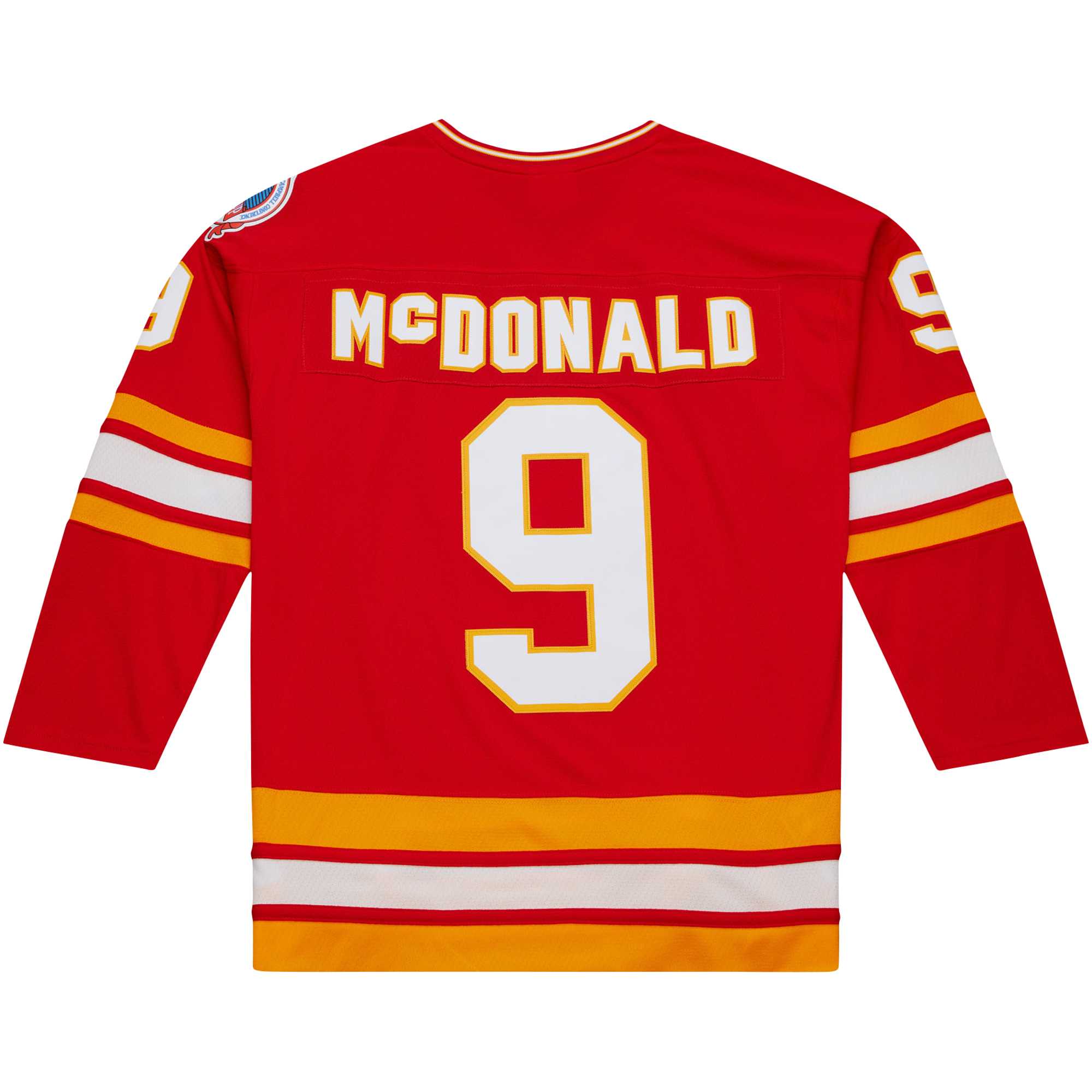Lanny McDonald Calgary Flames Mitchell & Ness Captain Patch 1988/89 Blue Line  Jersey – Red