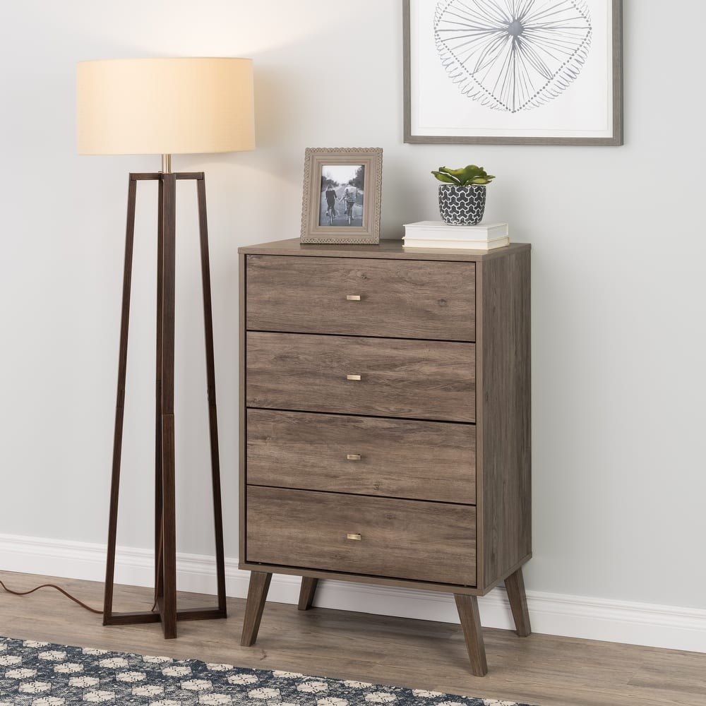 Prepac Milo Mid-Century Modern 4 Drawer Chest of Drawers. Contemporary Bedroom Furniture. Small Dresser for Bedroom