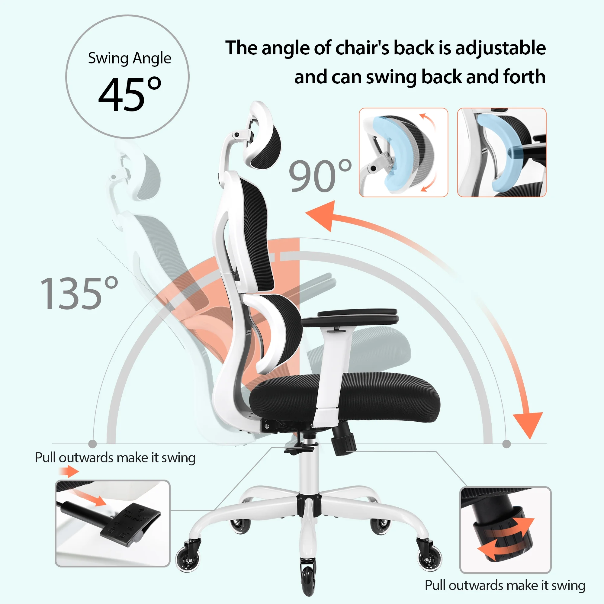 COOLHUT Ergonomic Office Chair, High Back Adjustable Computer Desk Chair with Lumbar Support, 500lb, Black