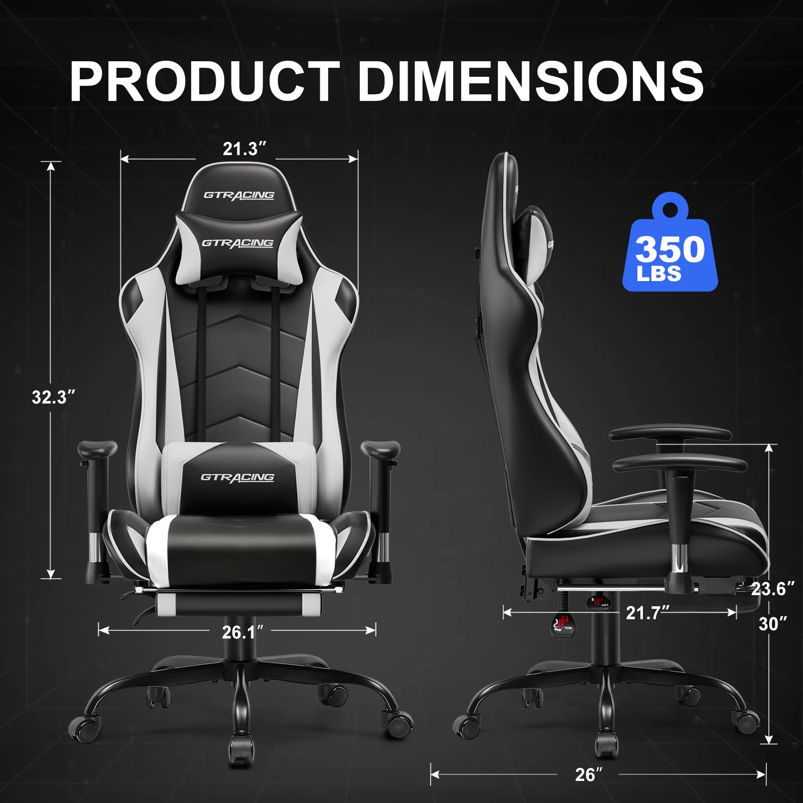 GTRACING Gaming Chair, Ergonomic Office Desk Chair with Lumbar Support, PU Leather, Footrest & Adjustable Headrest, Red