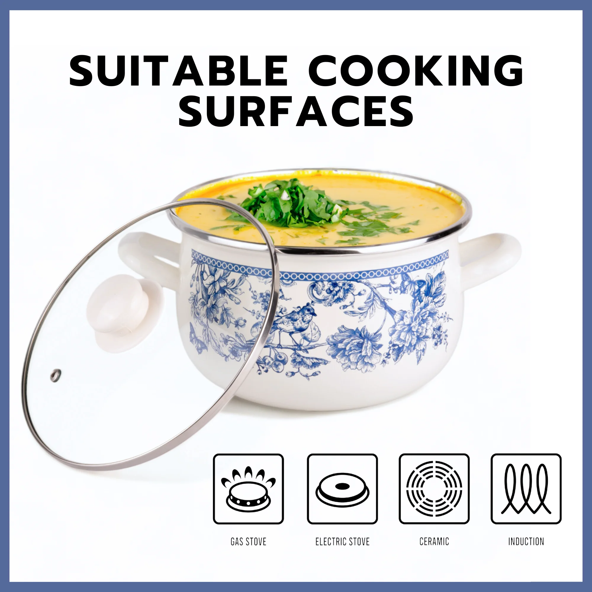 STPgoods Enameled Aluminum Belly Deep Stock Pot with Lid Set of 2 Vegetable Garden Cooking Pot Set 2.2 Qt 4 Qt 5.05 Qt and 6.55 Qt Enamel Soup Pots