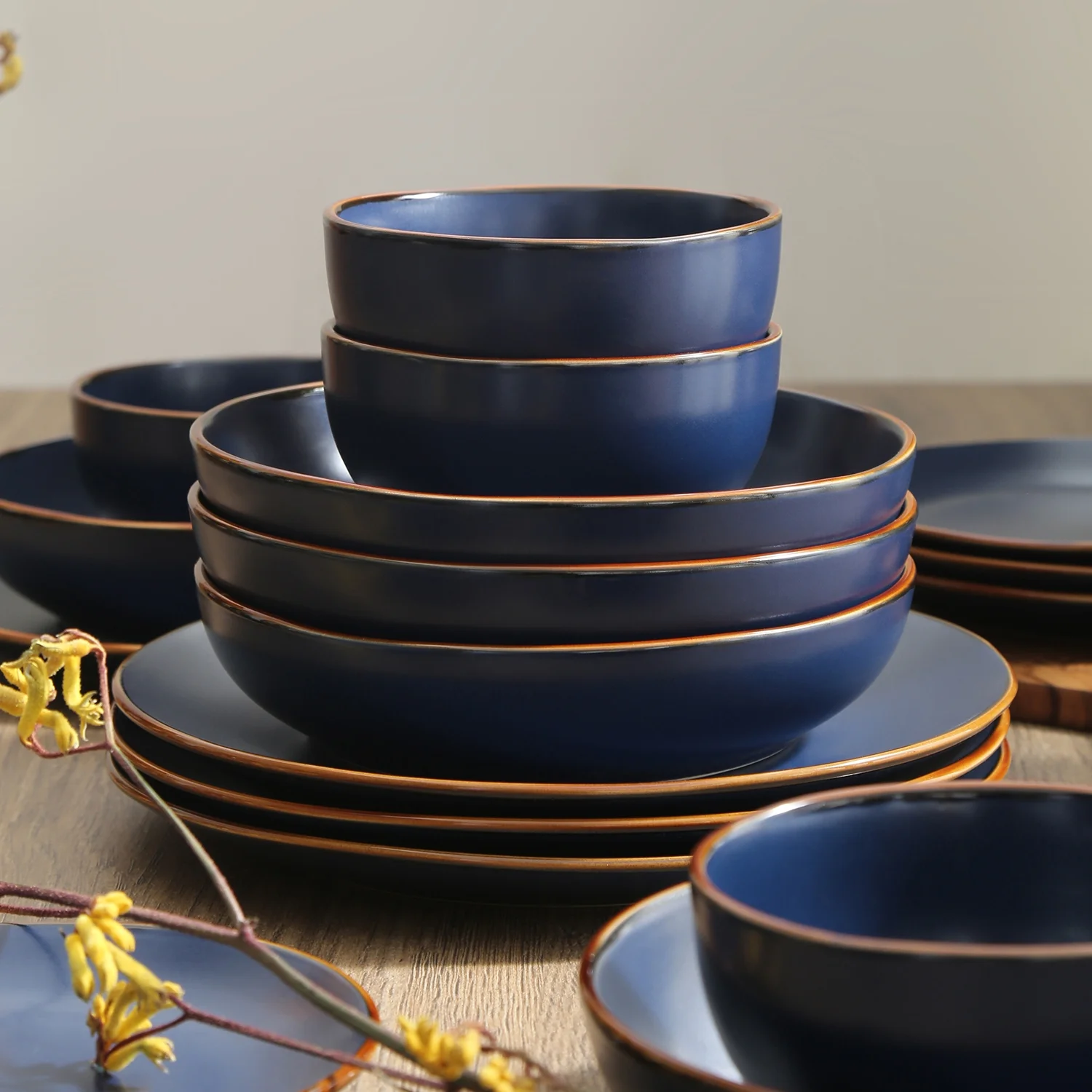 Stone + Lain Brasa Stoneware Collection Dinnerware Set, 32-Piece Service for 8, Blue