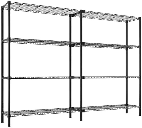 Tier Storage Shelves Standing Shelf Units NSF Wire Garage Organizer Heavy Duty Garage Shelving Unit L Shaped Clothes Rack for Corner Laundry Bathroom Kitchen Pantry Closet (Black, 4 Tire)