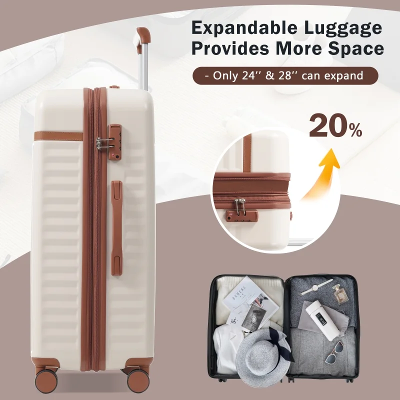 Front Opening Luggage Set 3 Piece, Hardside Carry on Suitcase with USB Port, Expandable Luggage with Handle Bag Spinner Wheels TSA Lock
