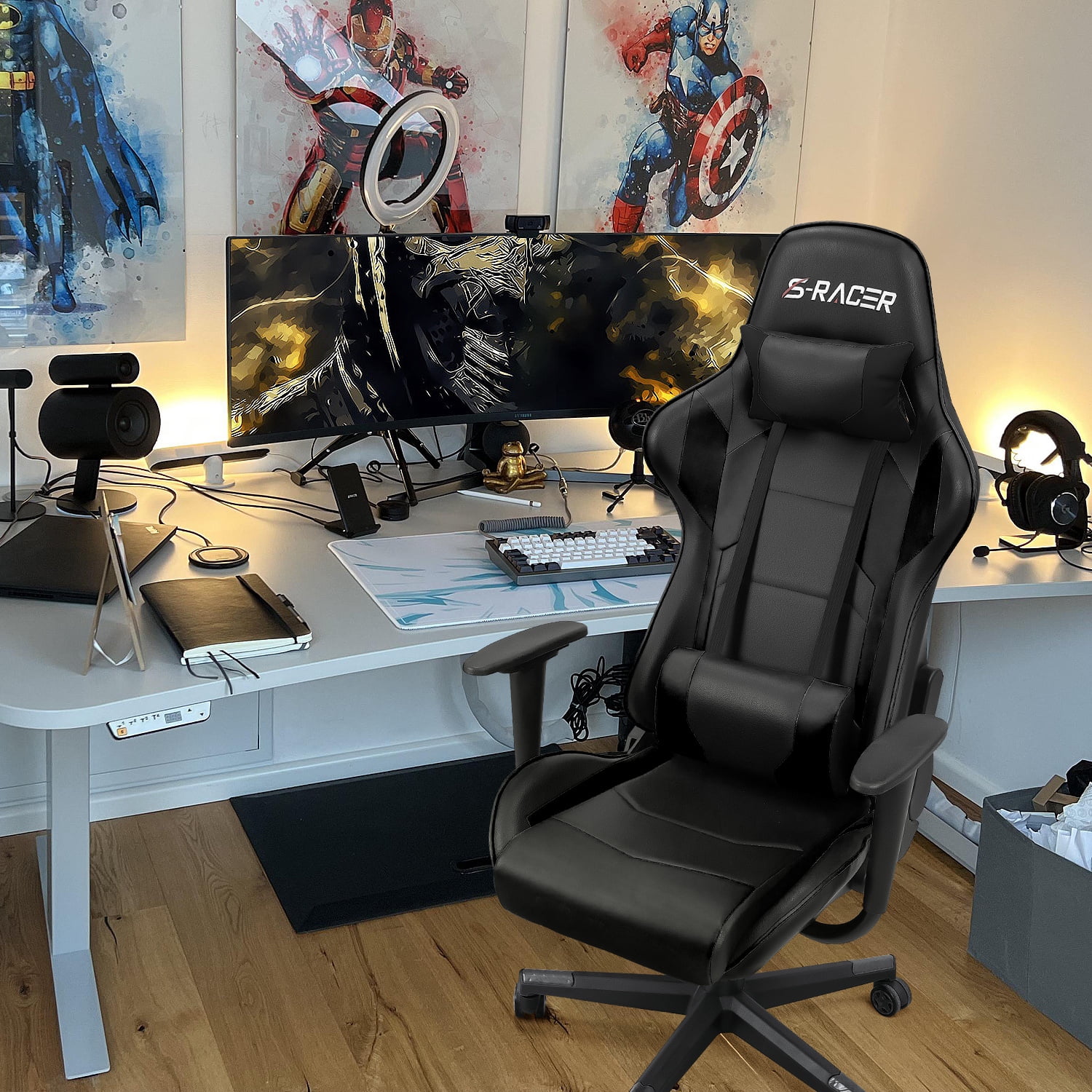 Homall Gaming Chair Office Chair High Back Computer Chair Leather Desk Chair Racing Executive Ergonomic Adjustable Swivel Task Chair with Headrest and Lumbar Support, Purple