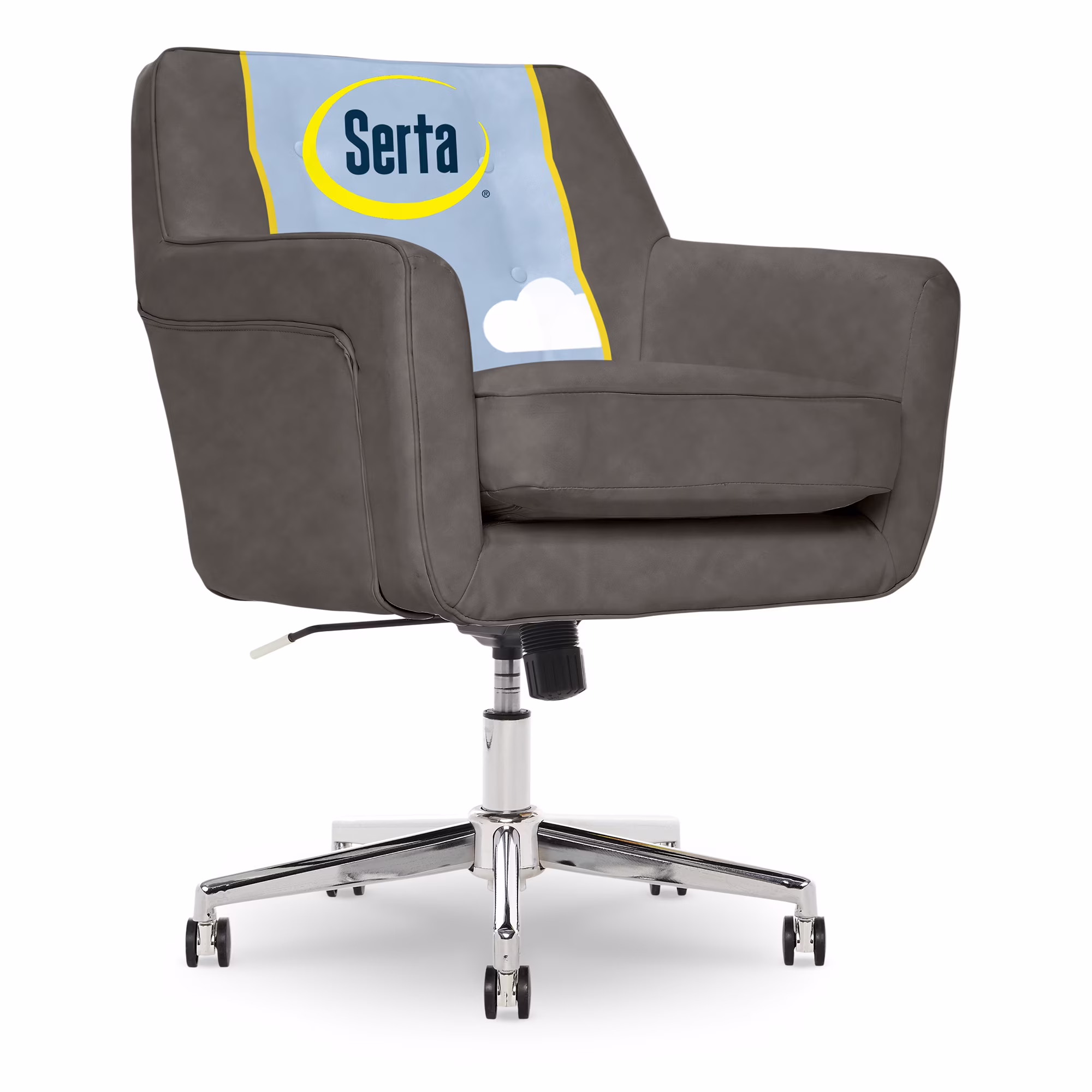Serta Ashland Office Desk Chair, Button Tufted Mid-Back, Memory Foam Cushion, Chrome Swivel Base, Charcoal