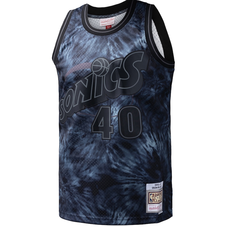 Men's Seattle SuperSonics Shawn Kemp Mitchell & Ness Black Hardwood Classics 1995/96 Tie-Dye Swingman Jersey