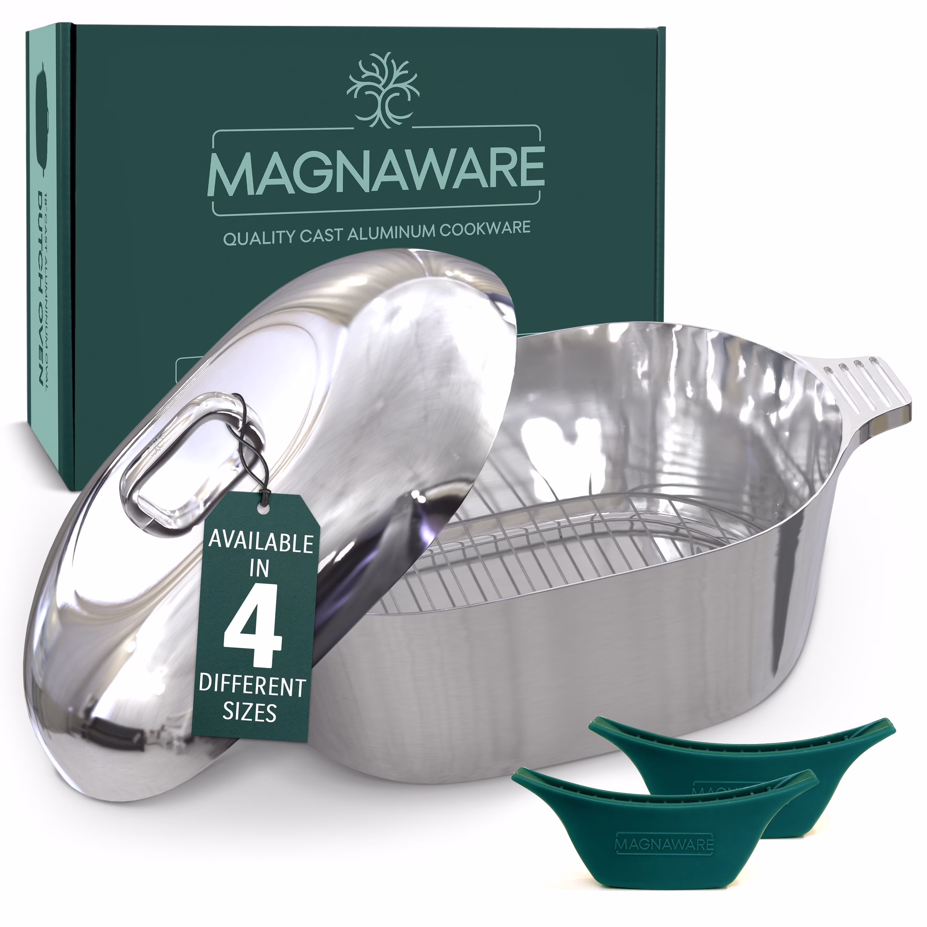 MAGNAWARE 5qt Lightweight Cast Aluminum Oval Dutch Oven, Silver