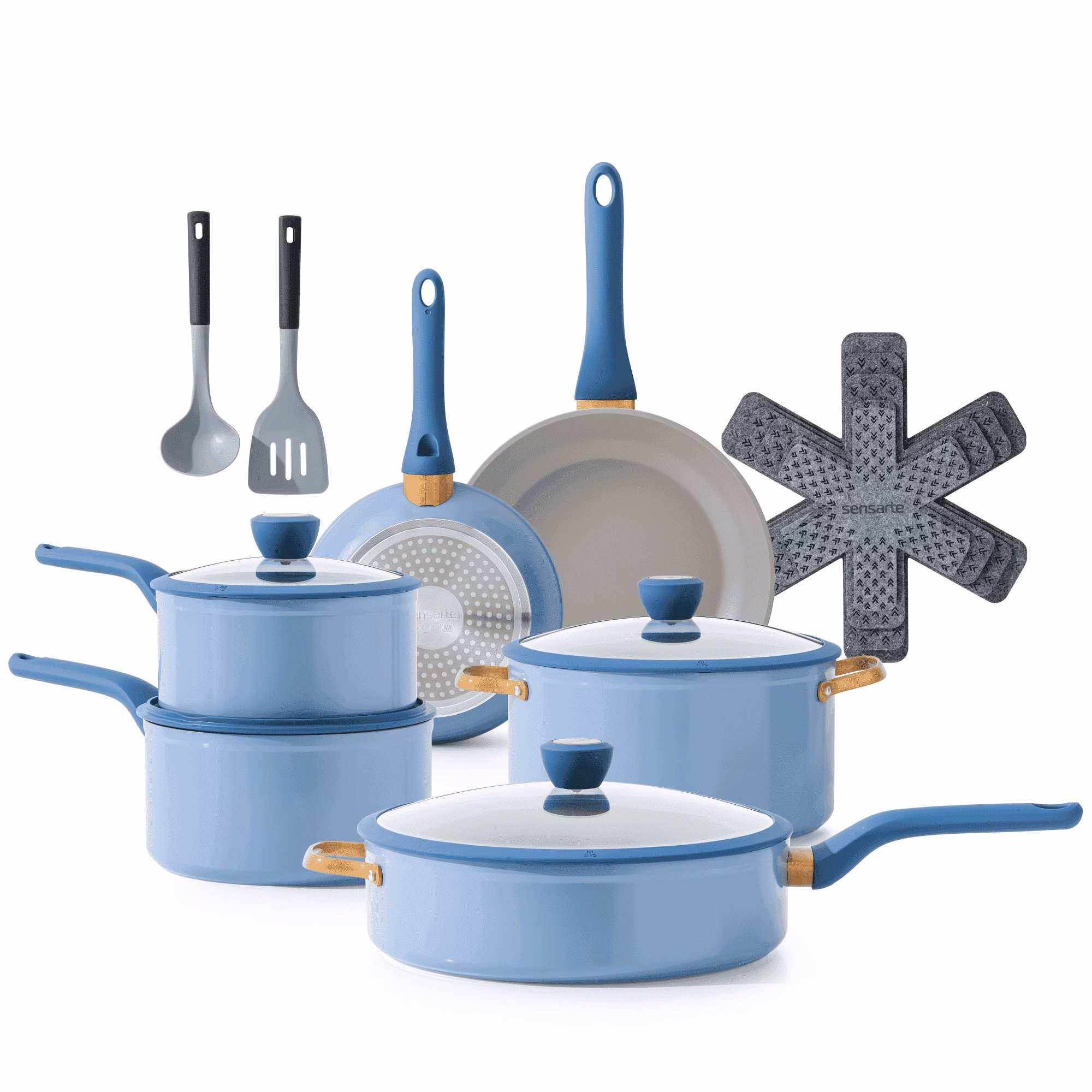 SENSARTE Nonstick Pots and Pans Set, 18Pcs Non Stick Cookware Sets, Induction Kitchen Cookware Sets Green