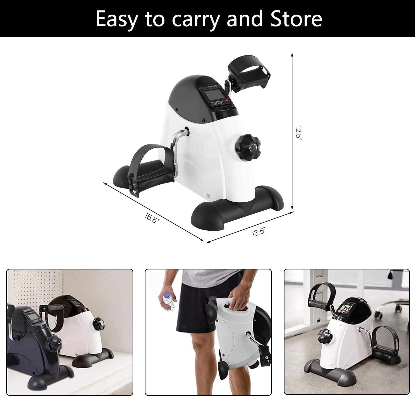 Under Desk Exercise Bike,Pedal Exerciser,Mini Exercise Bike,Leg Exerciser,Under Desk Elliptical,LCD Screen Displays,Arm Fitness and Health,White