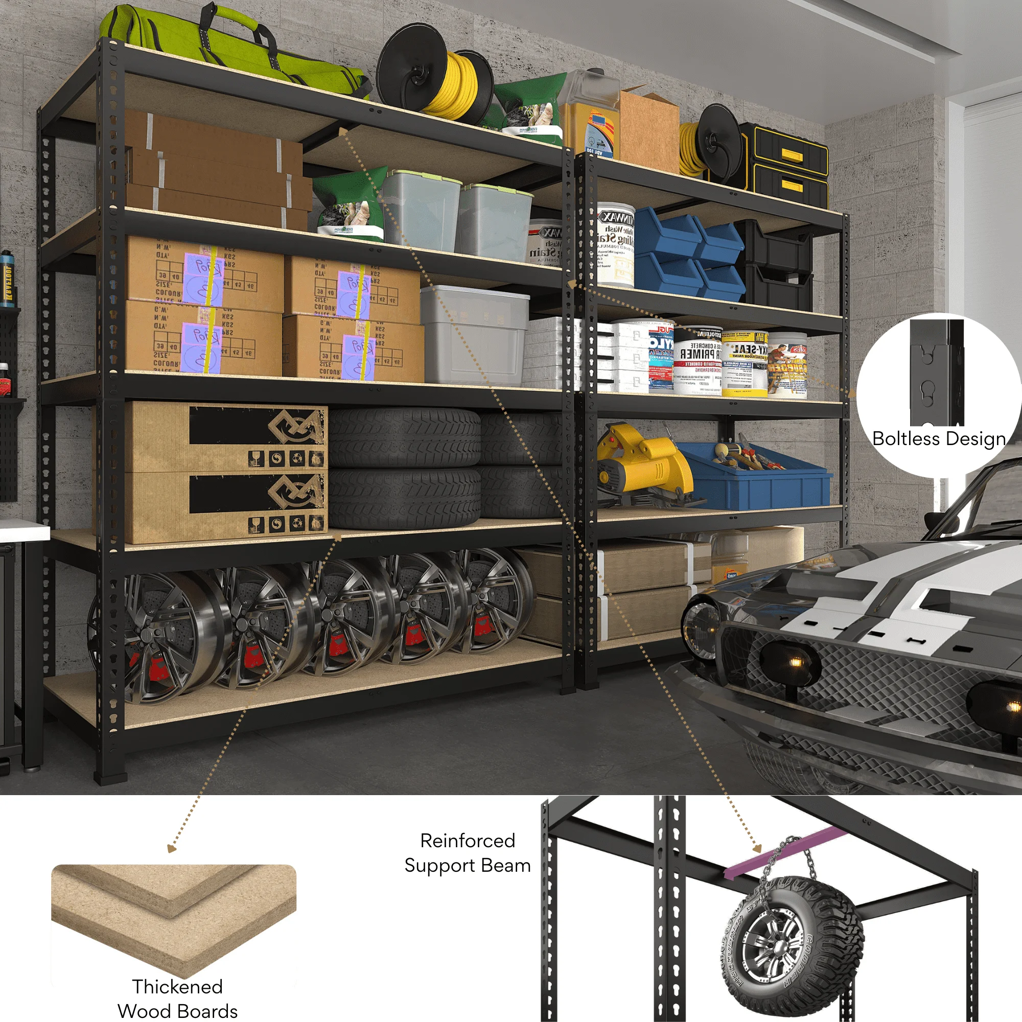 Prilinex Storage Shelves Garage Shelving Units 5 Tier Metal Heavy Duty Adjustable Shelf Rack 40