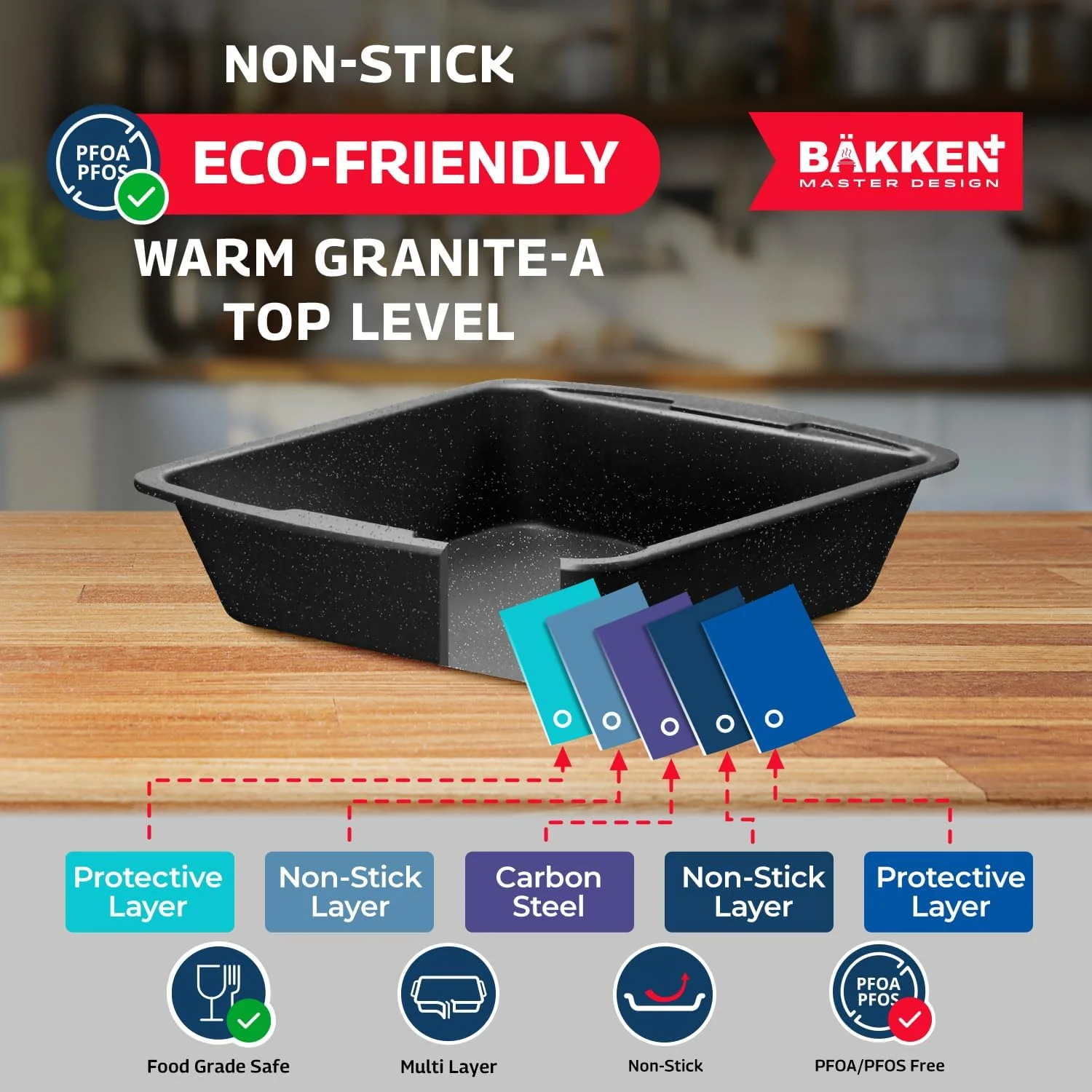 Bakken Master 38 Piece Granite Cookware and Bakeware Set �C Nonstick Granite Coating, Pots and Pans with Detachable Handles and Tempered Glass Lids, 6-piece Bakeware set, 12-piece Mixing Bowls,Brown