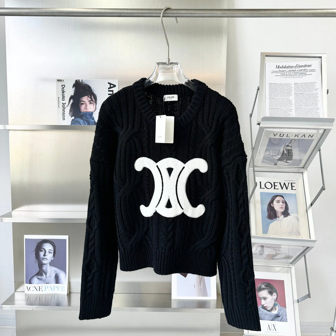 flocked logo crew neck sweater