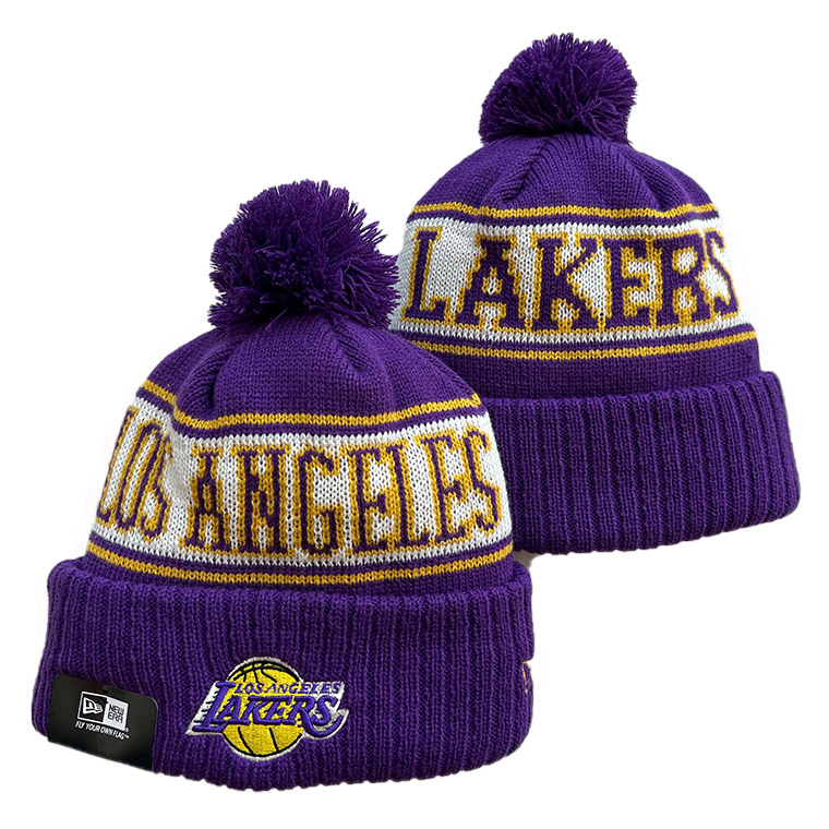 Los Angeles Lakers New Era Purple Cuffed Knit Hat with Pom