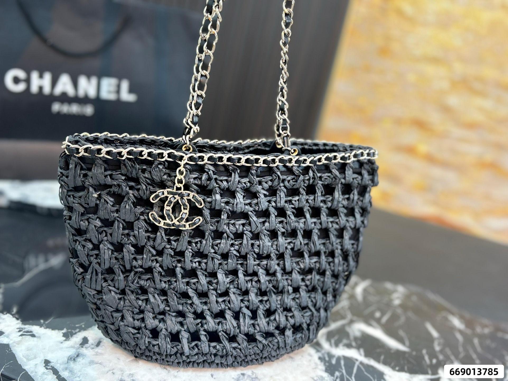 Chanel 23P Chain-Handled Woven Bag