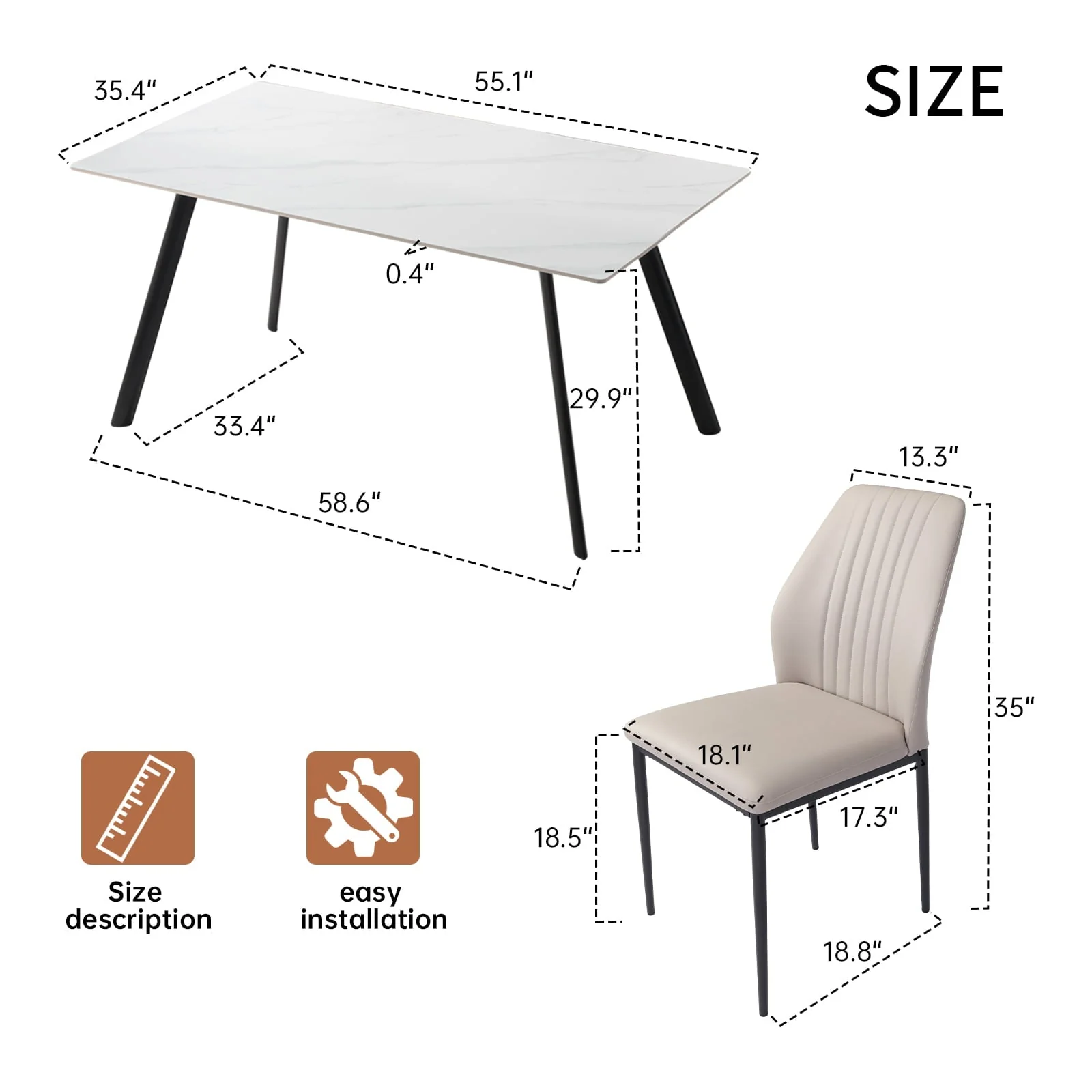 7 Piece Dining Table Sets,Stable Sintered Stone & Leather Modern Dining Chairs Set of 6, Round Corners (1Table with 6 Beige Chairs)