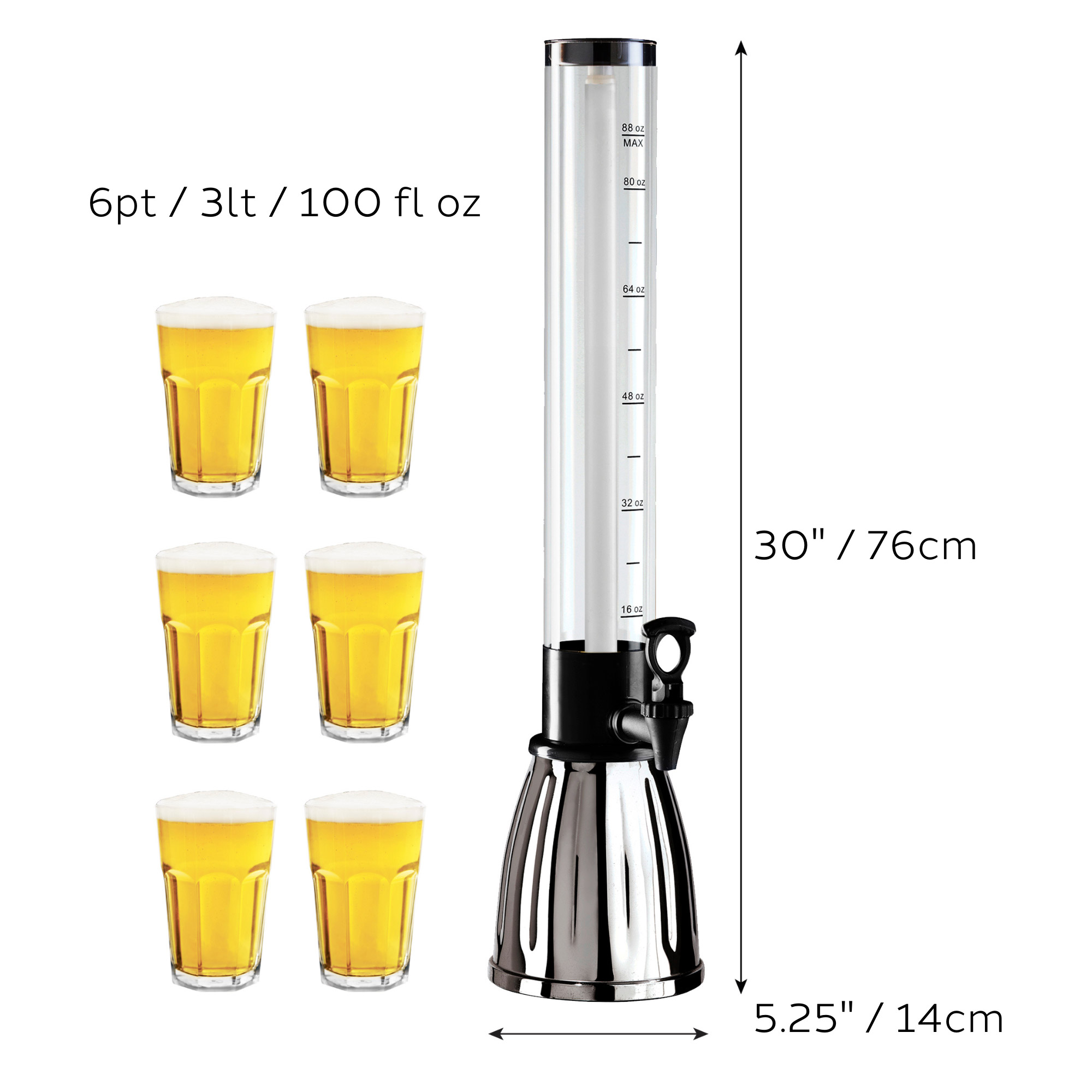 Oggi Beer and Beverage Tower with EZ-Pour Spigot and 2 Removable Ice Tubes