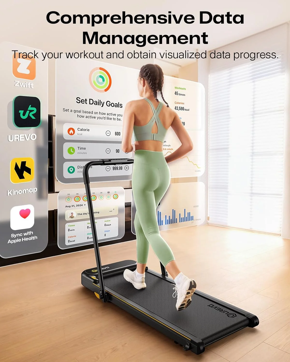 UREVO Spacewalk E1L Smart Walking Pad, Compact Under Desk Treadmill with Double Shock Absorption, Quiet Operation, Workout APP with Track Insights and MIIT Mode, Remote or APP Control for Home Office