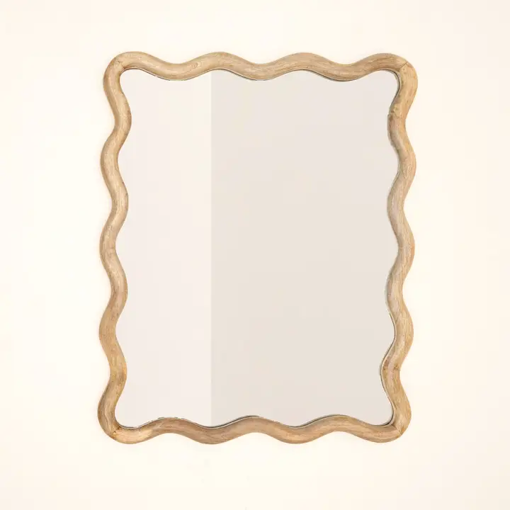 Decorative Wavy Wall Mirror with Mango Wood Frame, 36x48