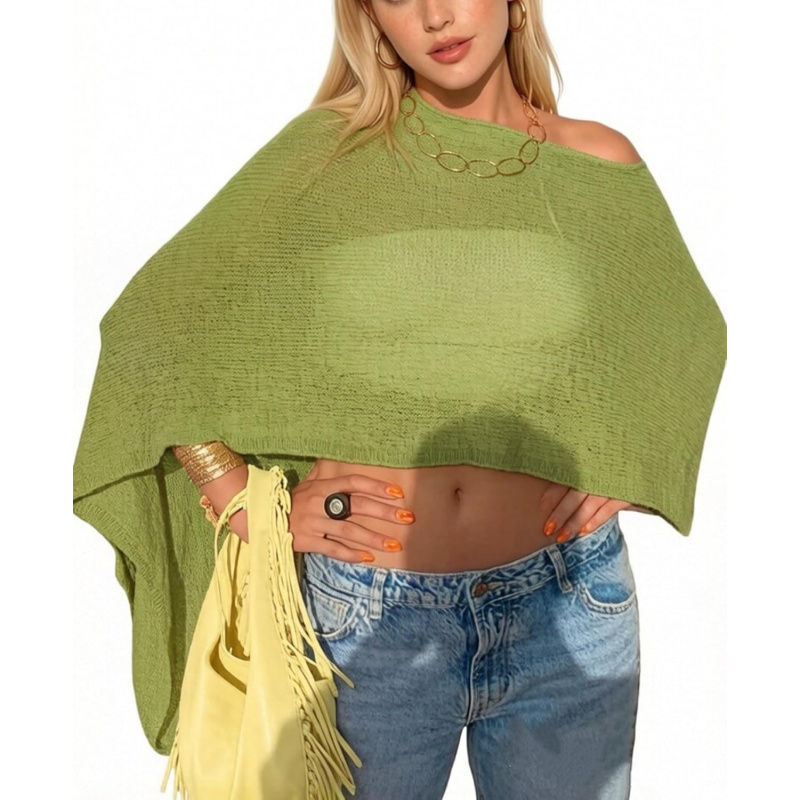 Women Sheer Poncho Top Lightweight Knit Crochet Shrug