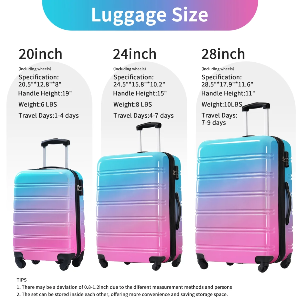 Luggage Sets 3 Piece, Hardside Expandable Ultra Durable PC Lightweight Carry On, Travel Suitcase Set with TSA Lock Spinner Wheels, Multicolor Purple