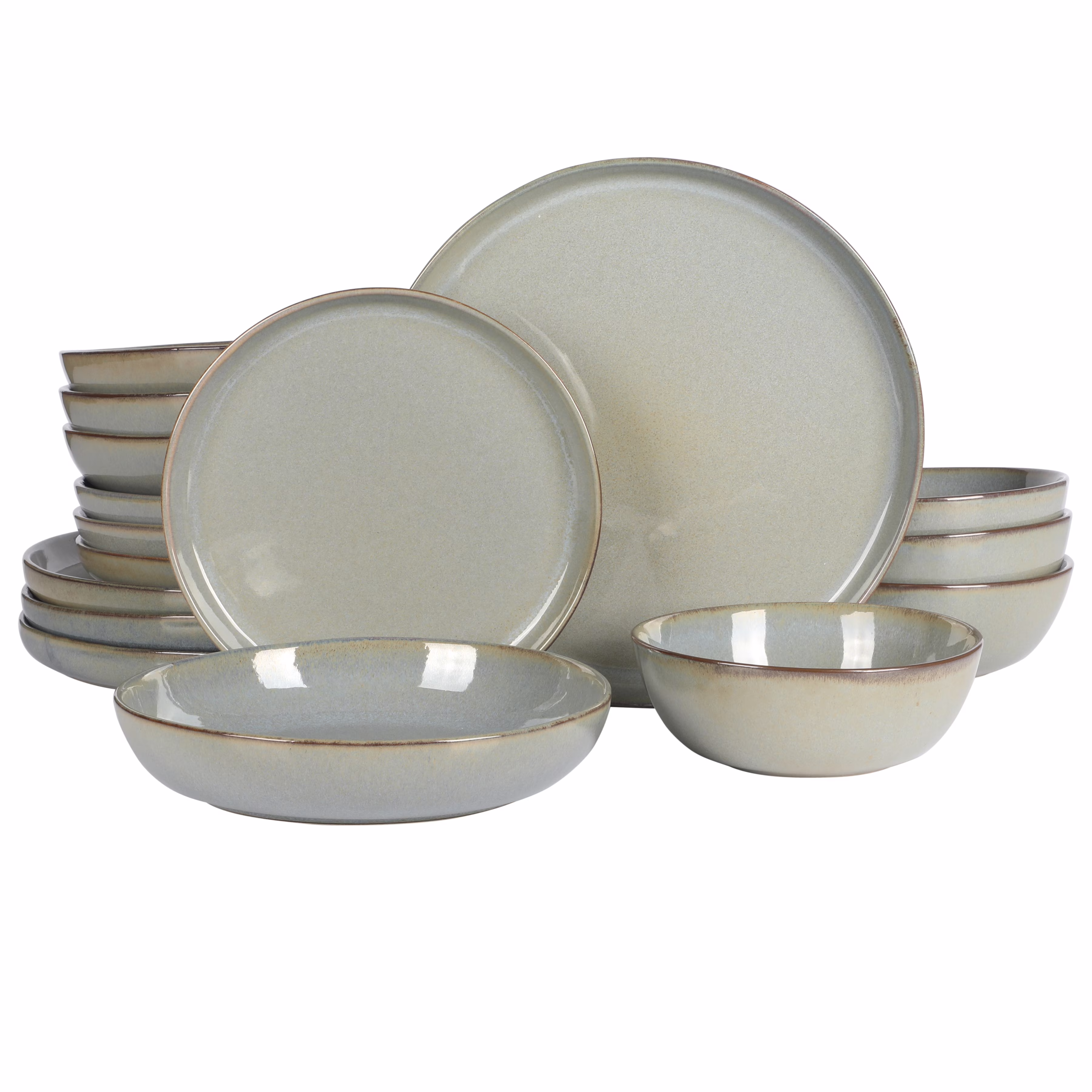 Gibson Elite Berea 16 Piece (Service for 4) Plates and Bowls Stoneware Dinnerware Set -Taupe