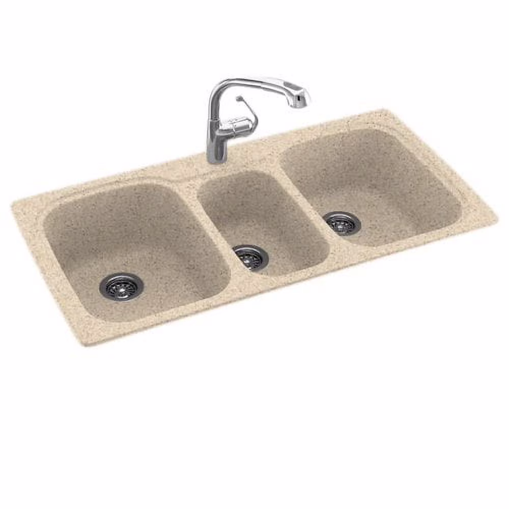 Swanstone KS04422TB.010 Solid Surface 1-Hole Drop in Triple-Bowl Kitchen Sink, 44-in L X 22-in H X 9-in H, White